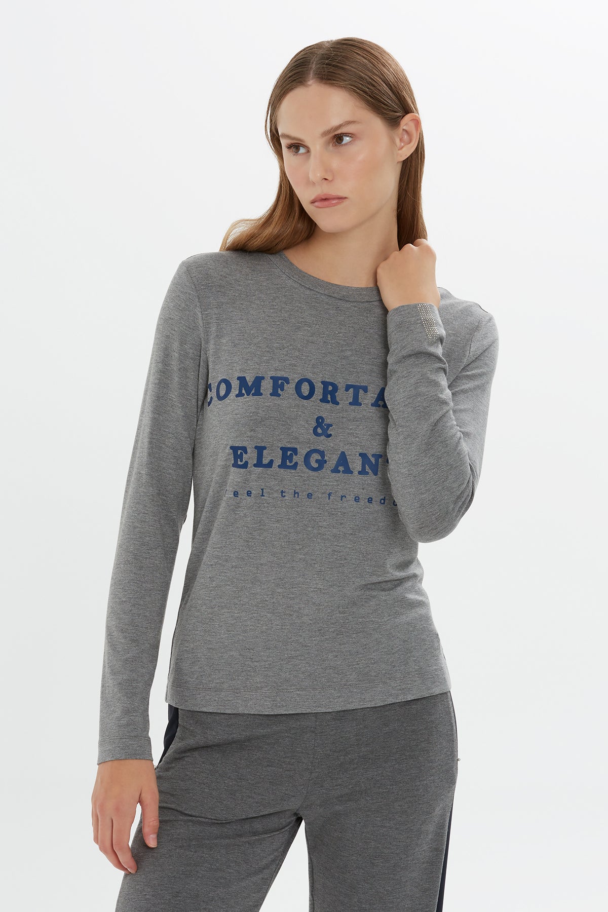 Grey Printed Long-Sleeve T-shirt