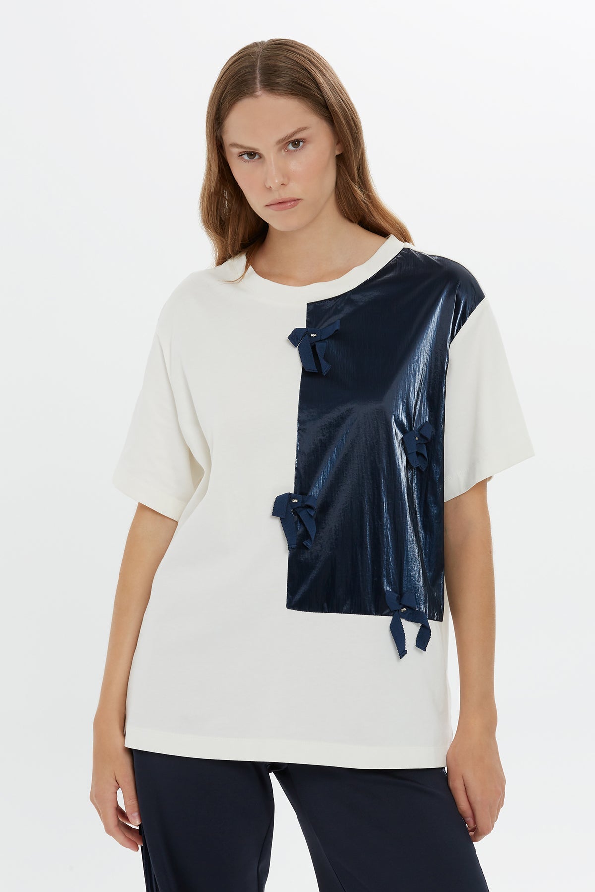 Ecru Ribbon Embellished T-Shirt