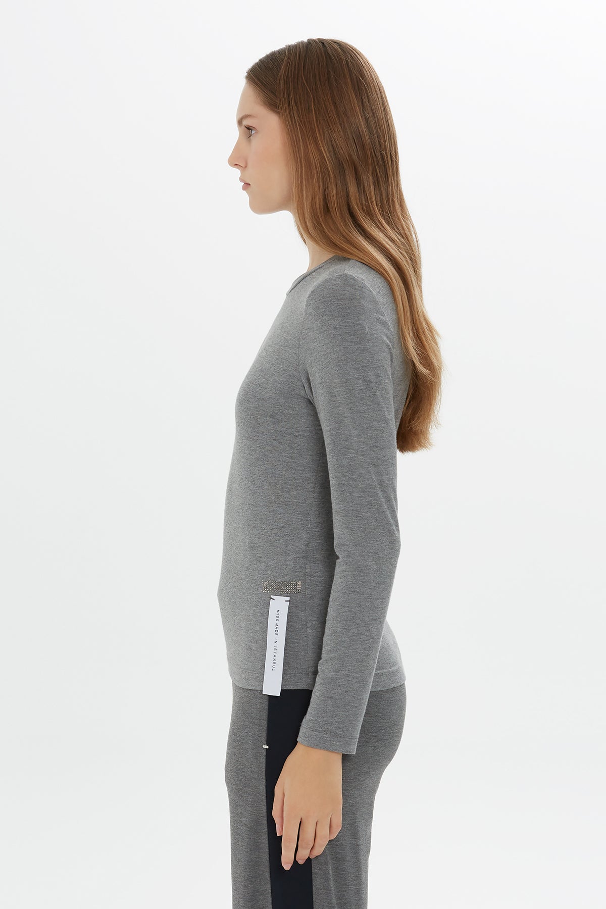 Grey Round Neck Accessory T-shirt