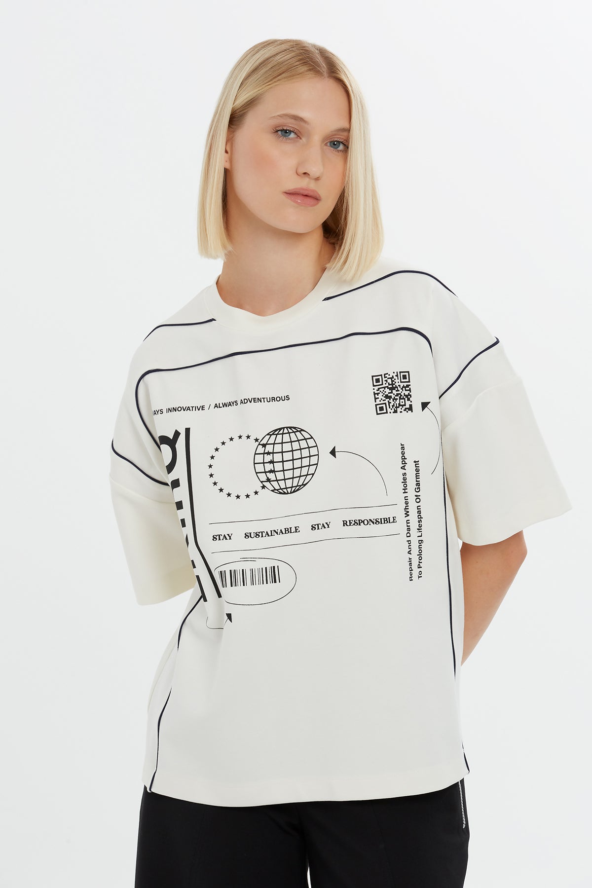 Ecru Graphic Printed T-Shirt