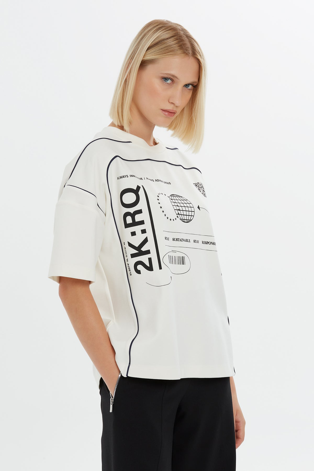 Ecru Graphic Printed T-Shirt