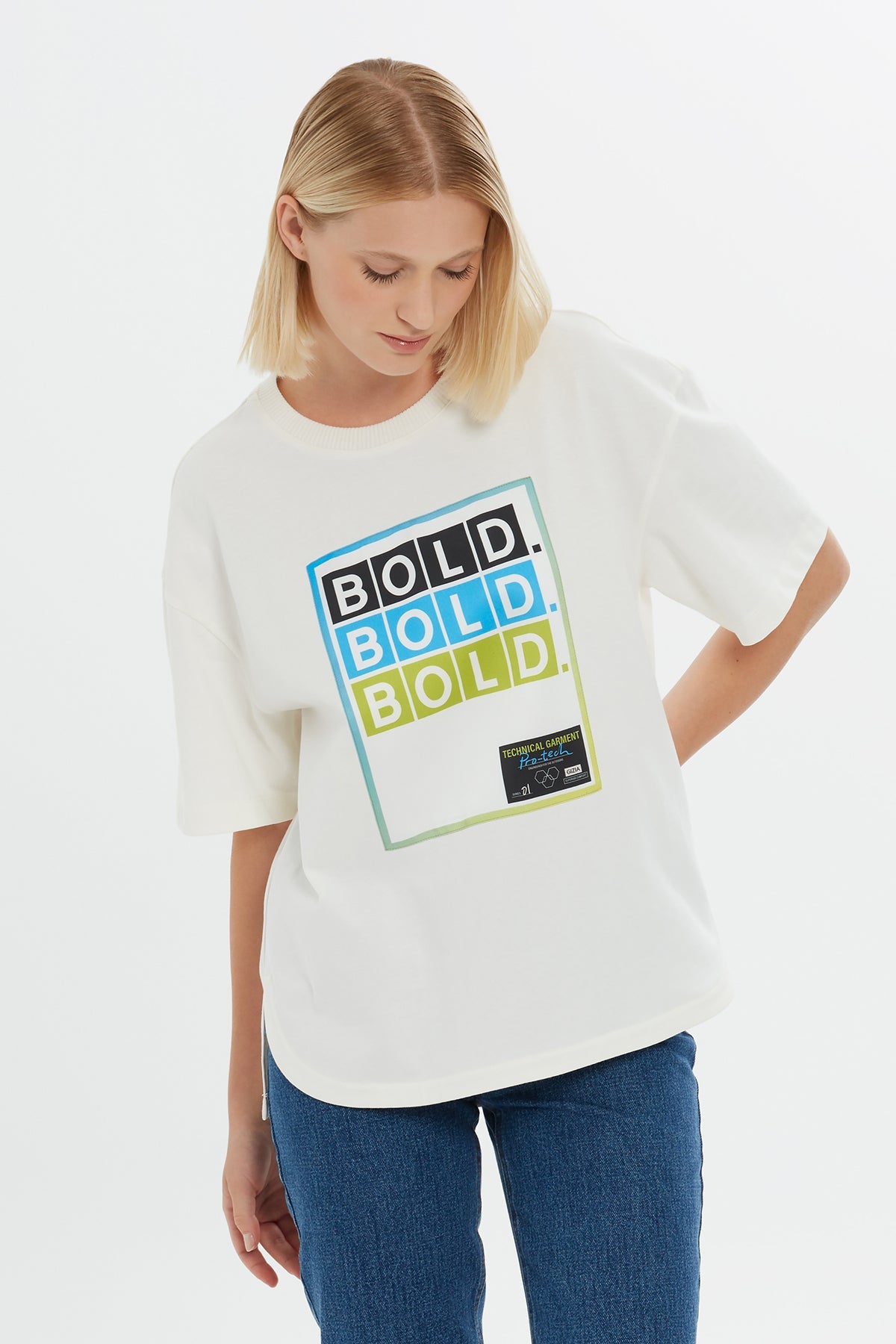 Slogan Print Off Short-Sleeve T-Shirt