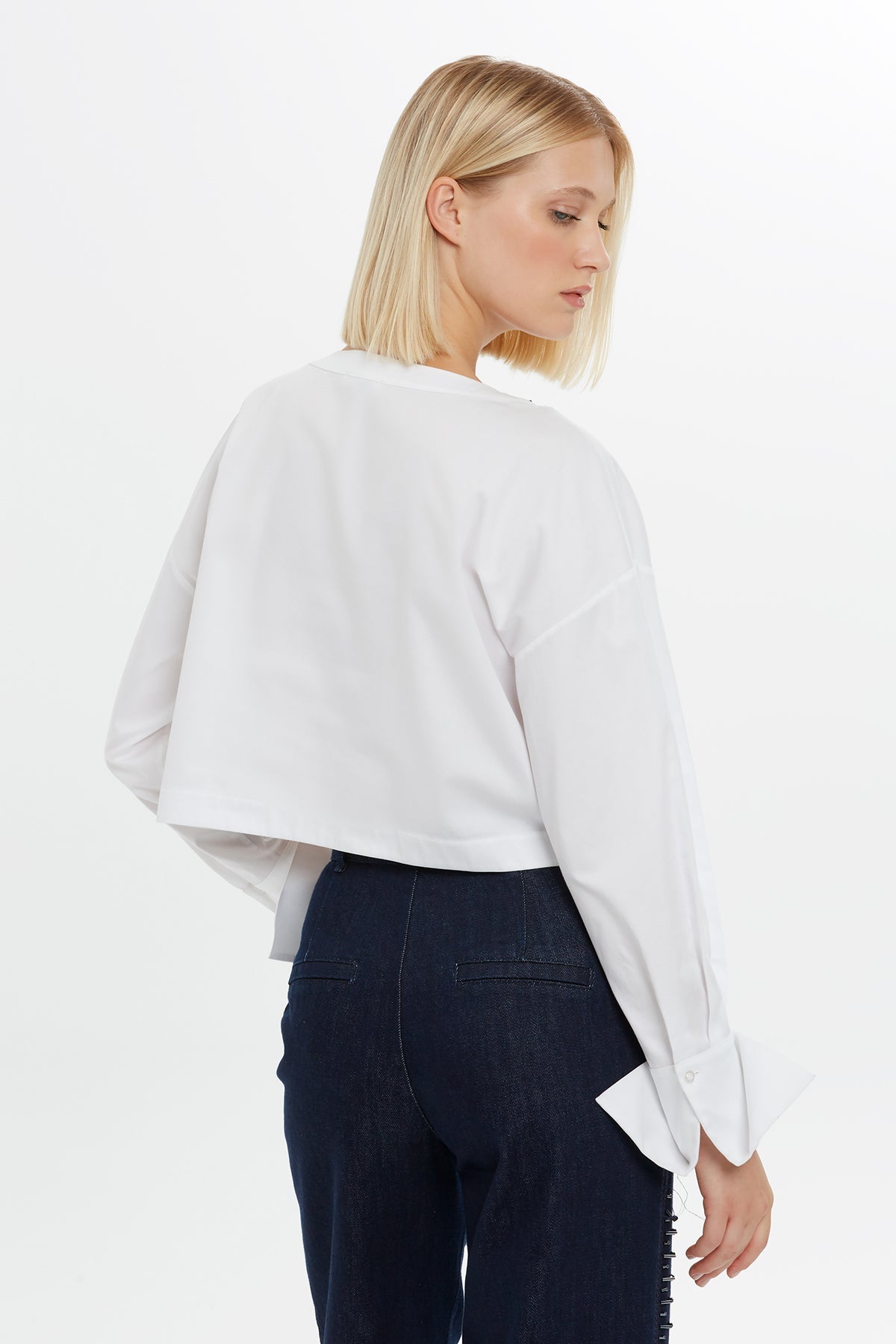 White Beaded Collar Detail Blouse