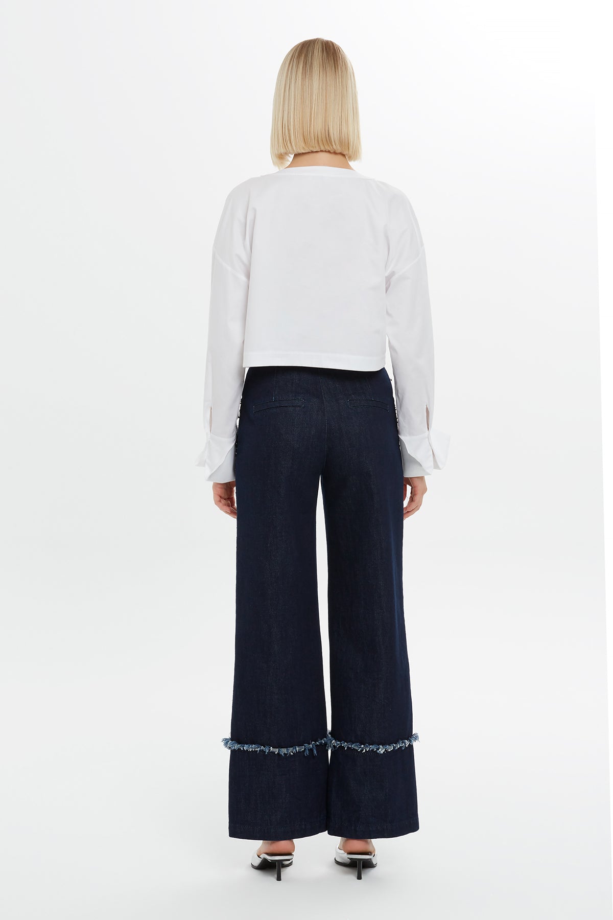 White Beaded Collar Detail Blouse