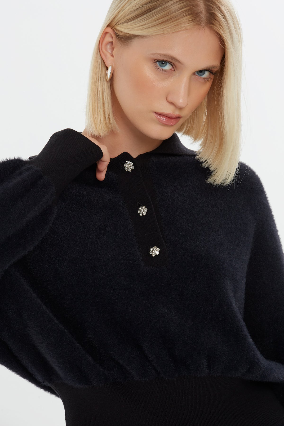 Black Collared Button Sweater