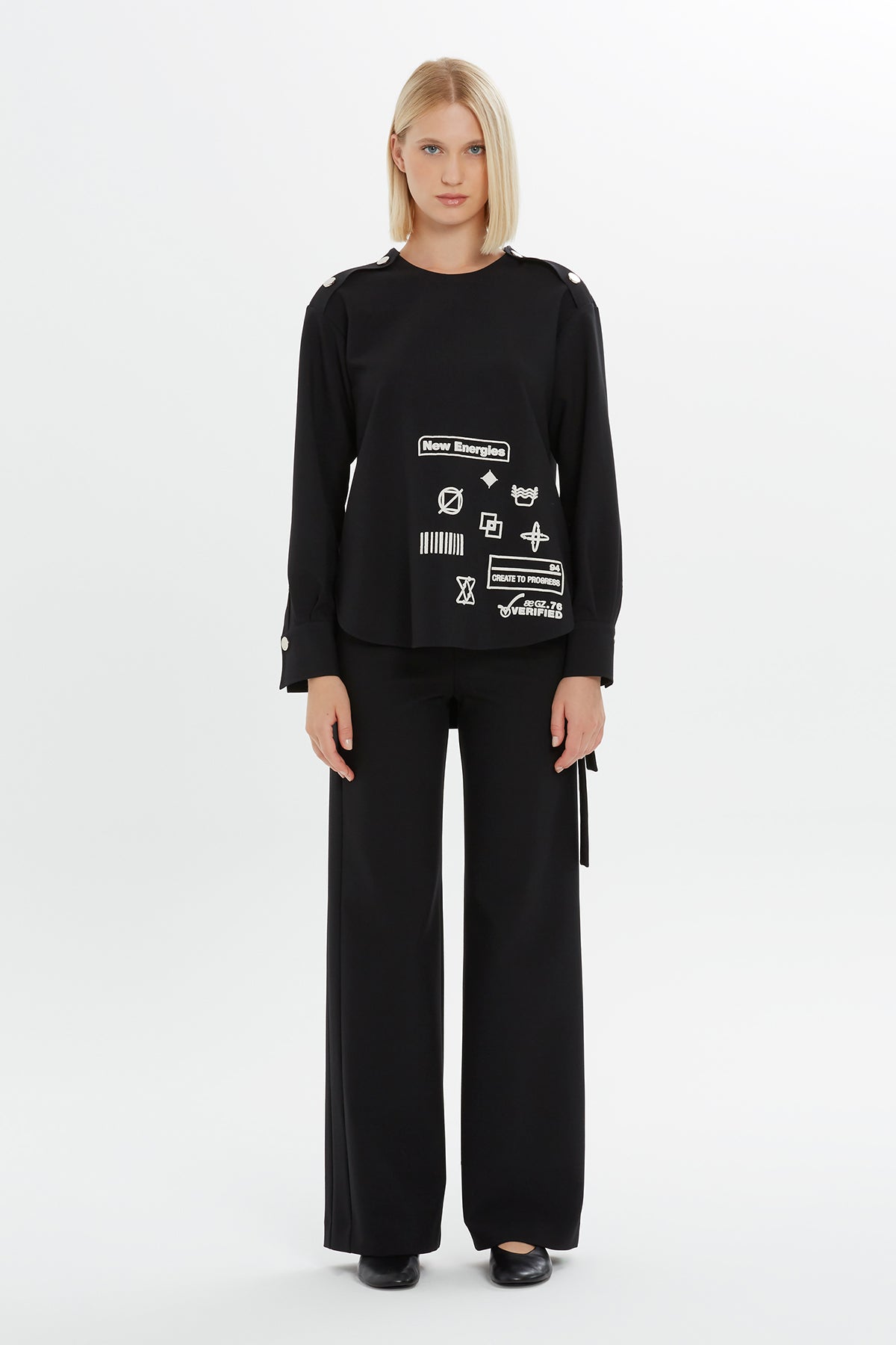 Black Printed Long-Sleeve Sweatshirt