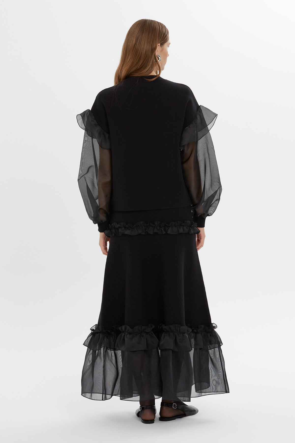 Black Organza Sleeve Knit Blouse