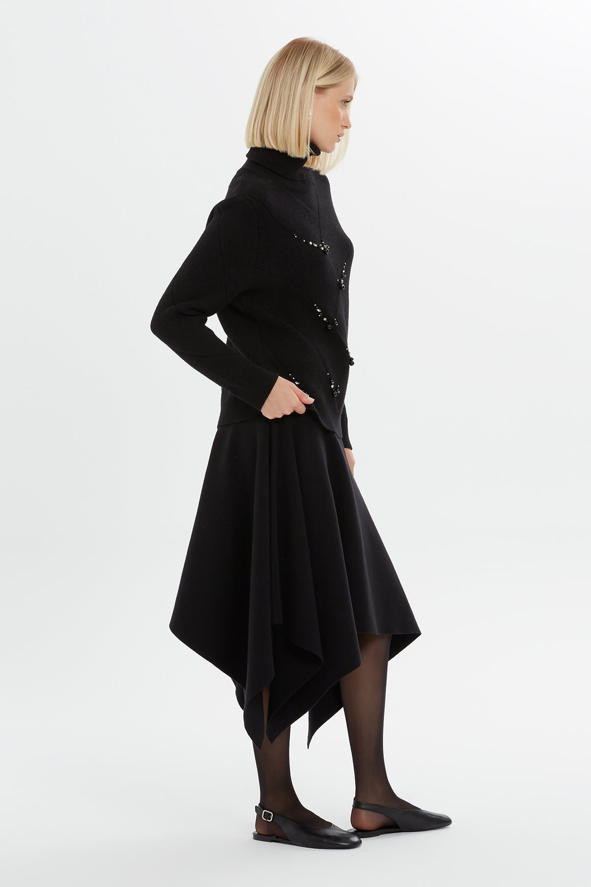 Black Beaded Turtleneck Sweater