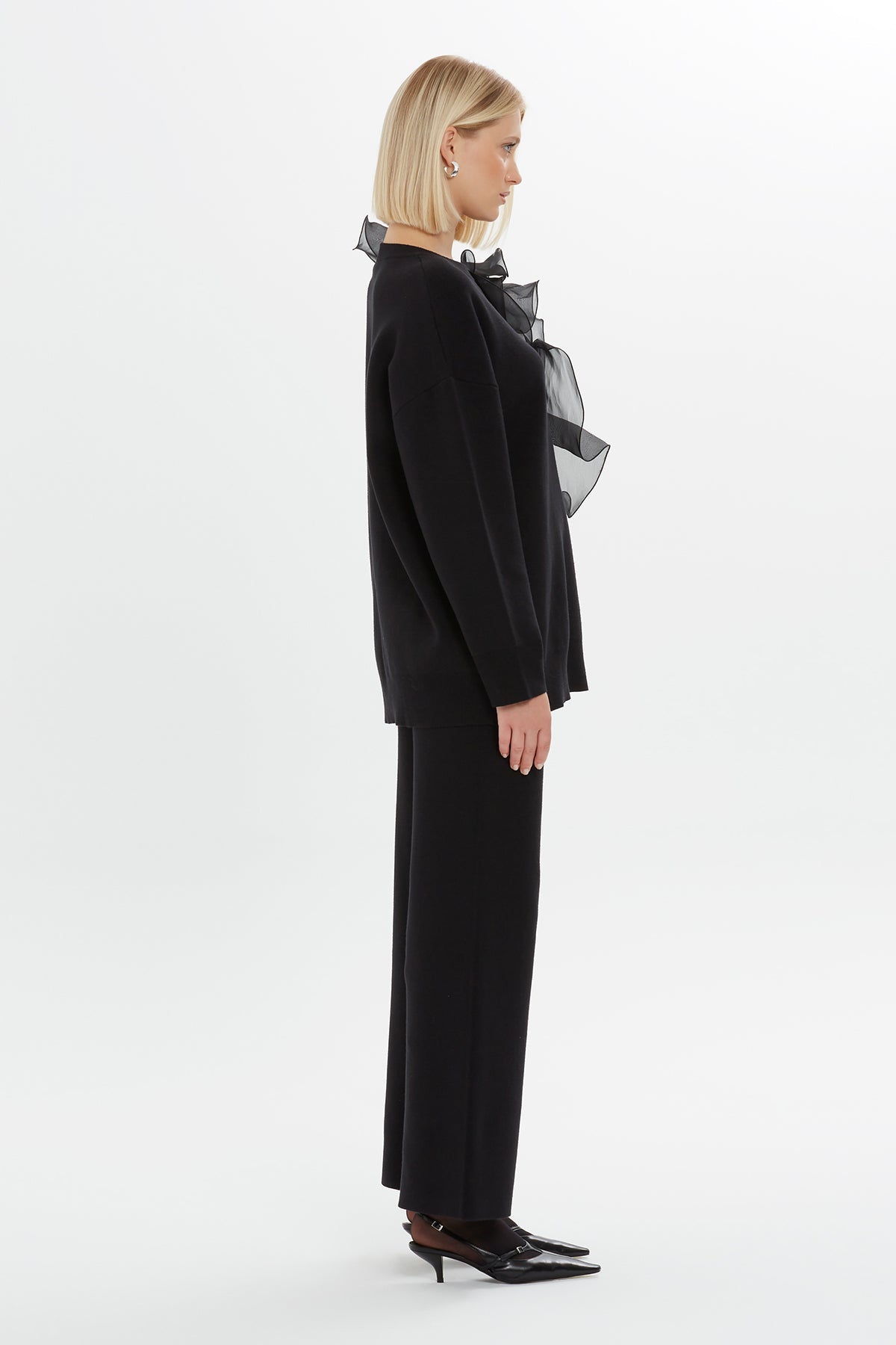 Black Ruffled Organza Sweater