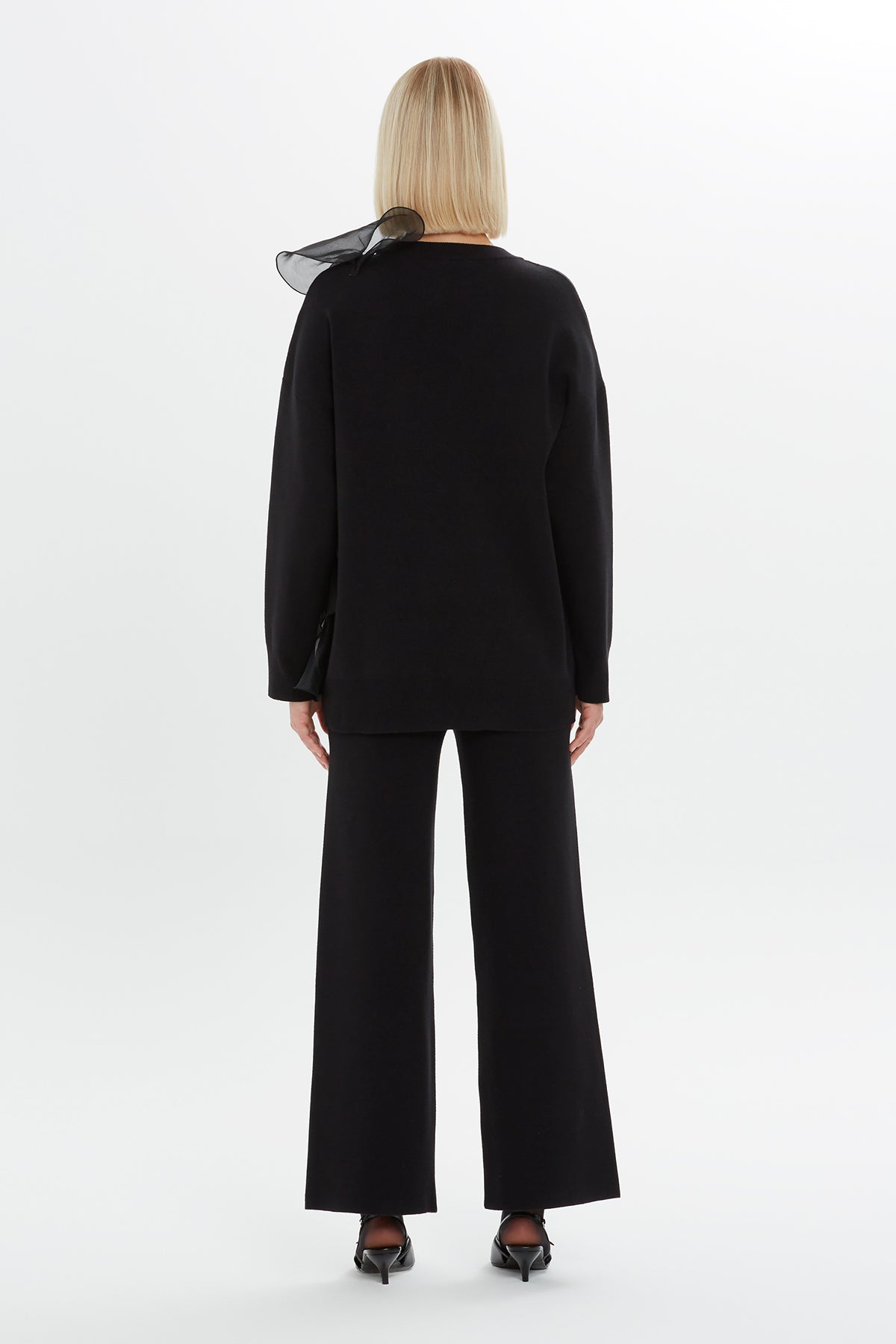 Black Ruffled Organza Sweater