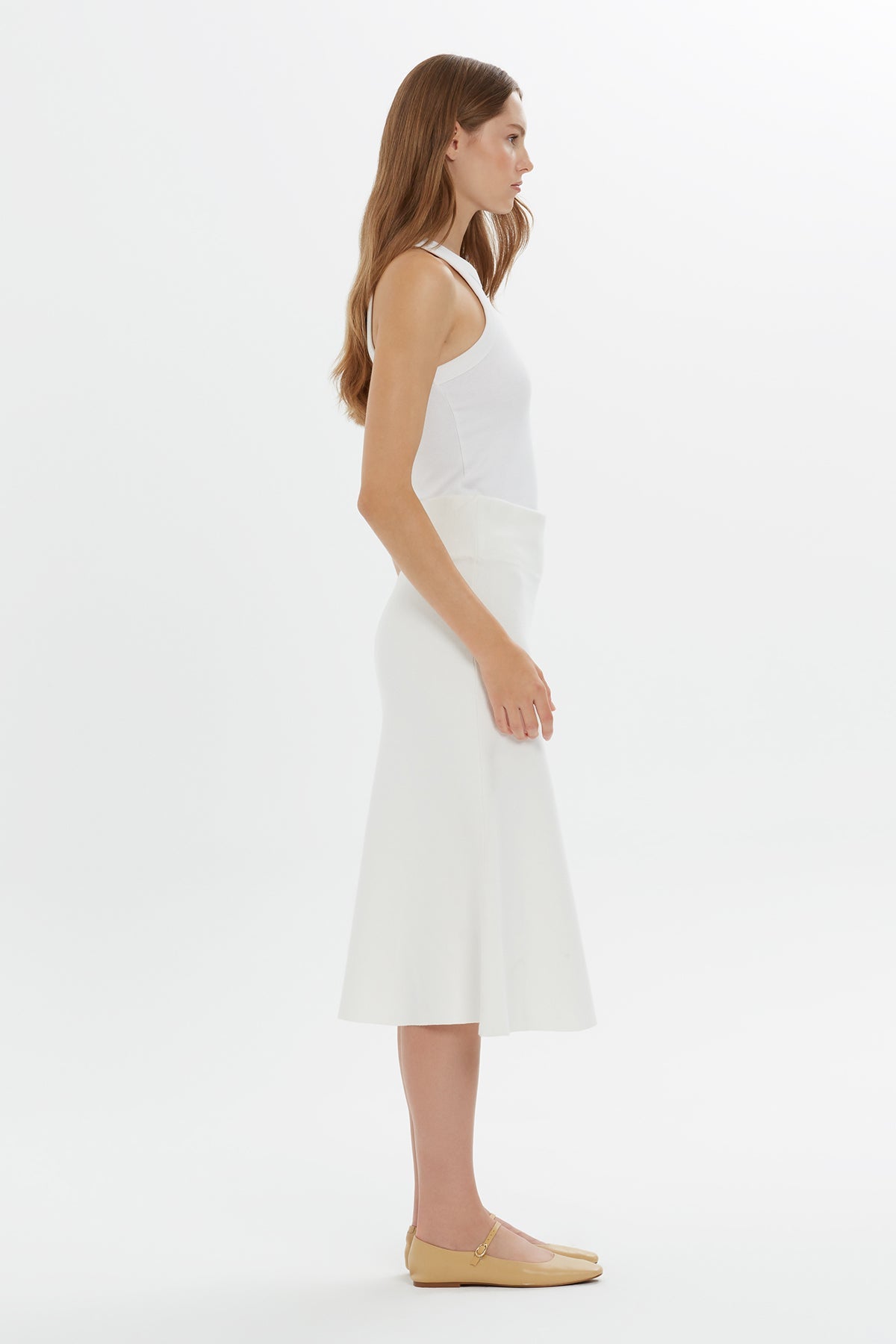 Ecru High-Waist Midi Skirt