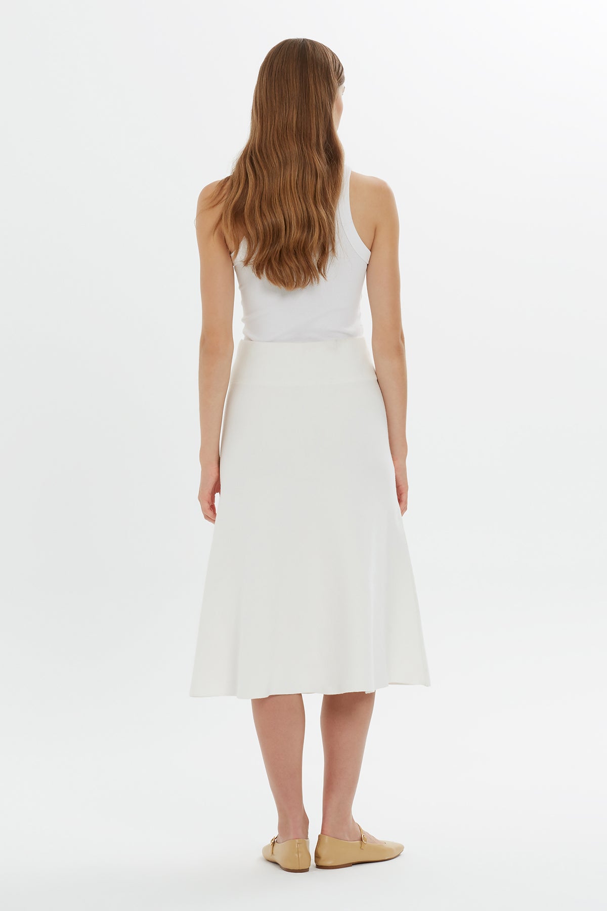 Ecru High-Waist Midi Skirt