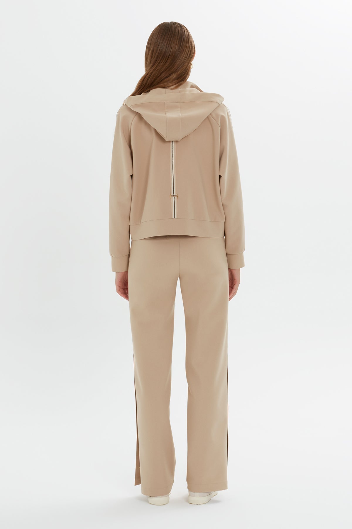 Beige Zip-Up Hooded Sweatshirt