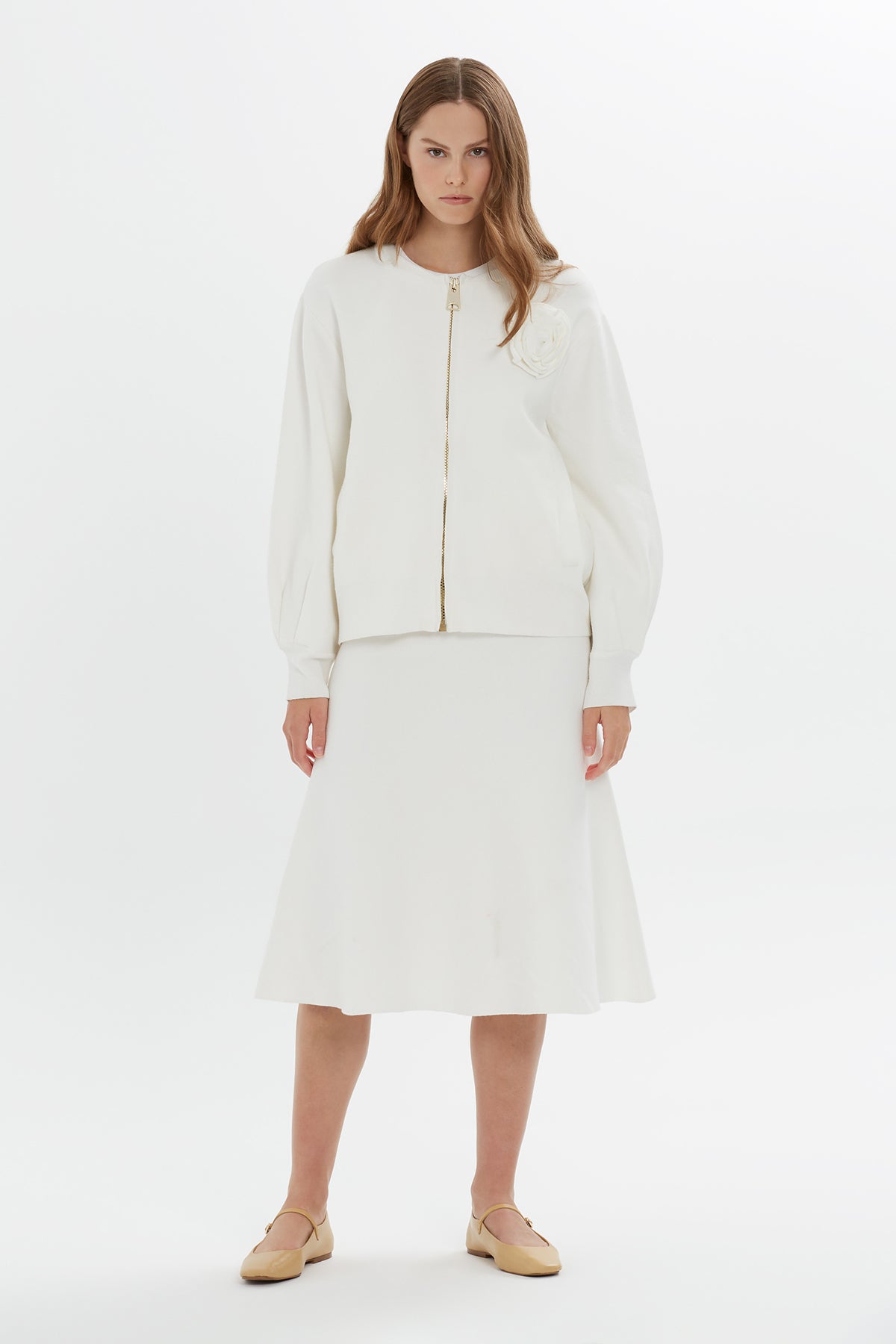 Ecru Floral-Detail Long-Sleeve Jacket