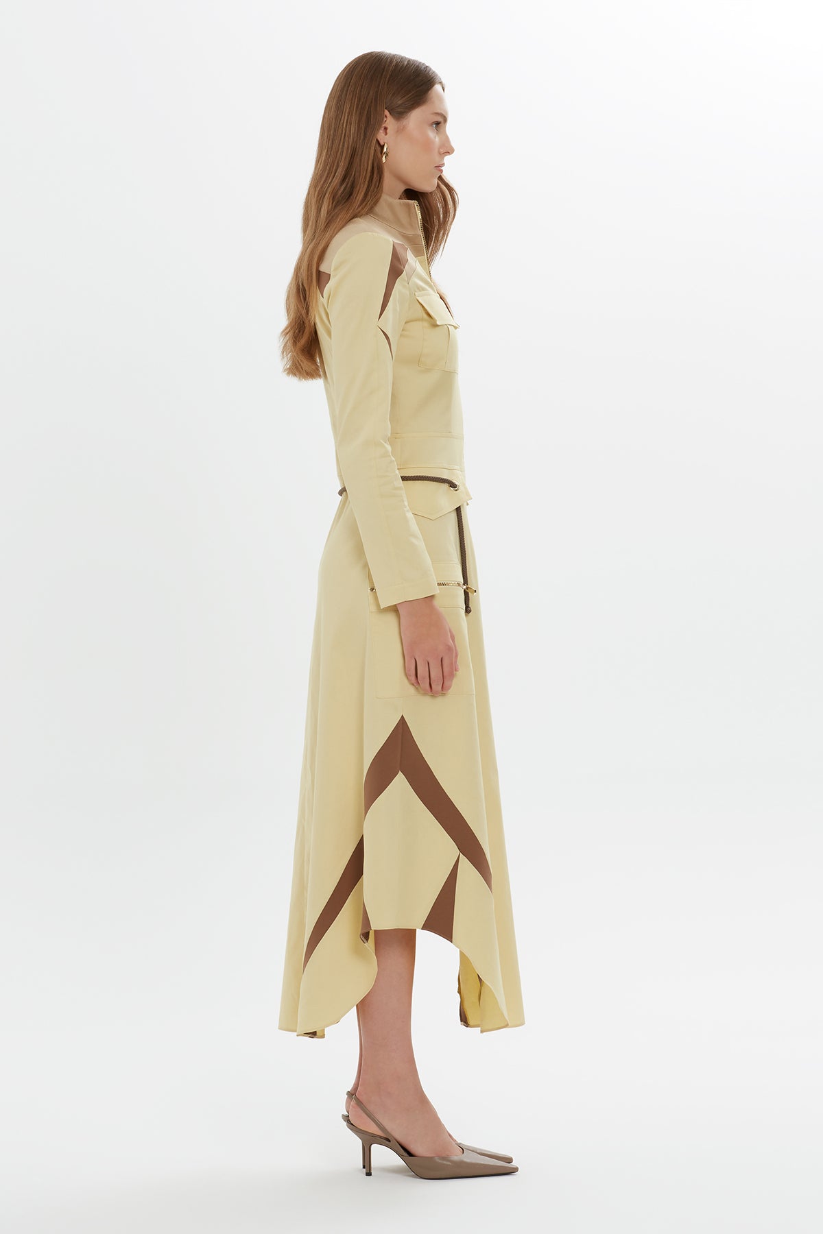 Ecru Drawstring-Detail Midi Dress