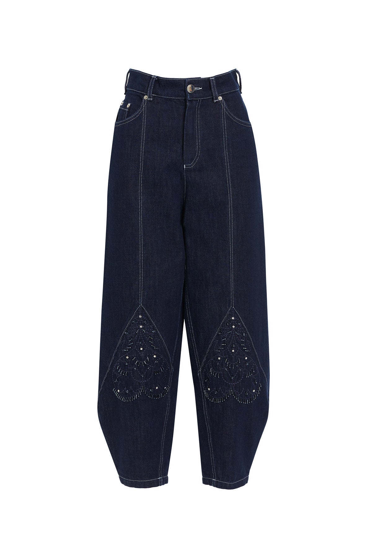 Beaded Embroidered Tapered Jeans