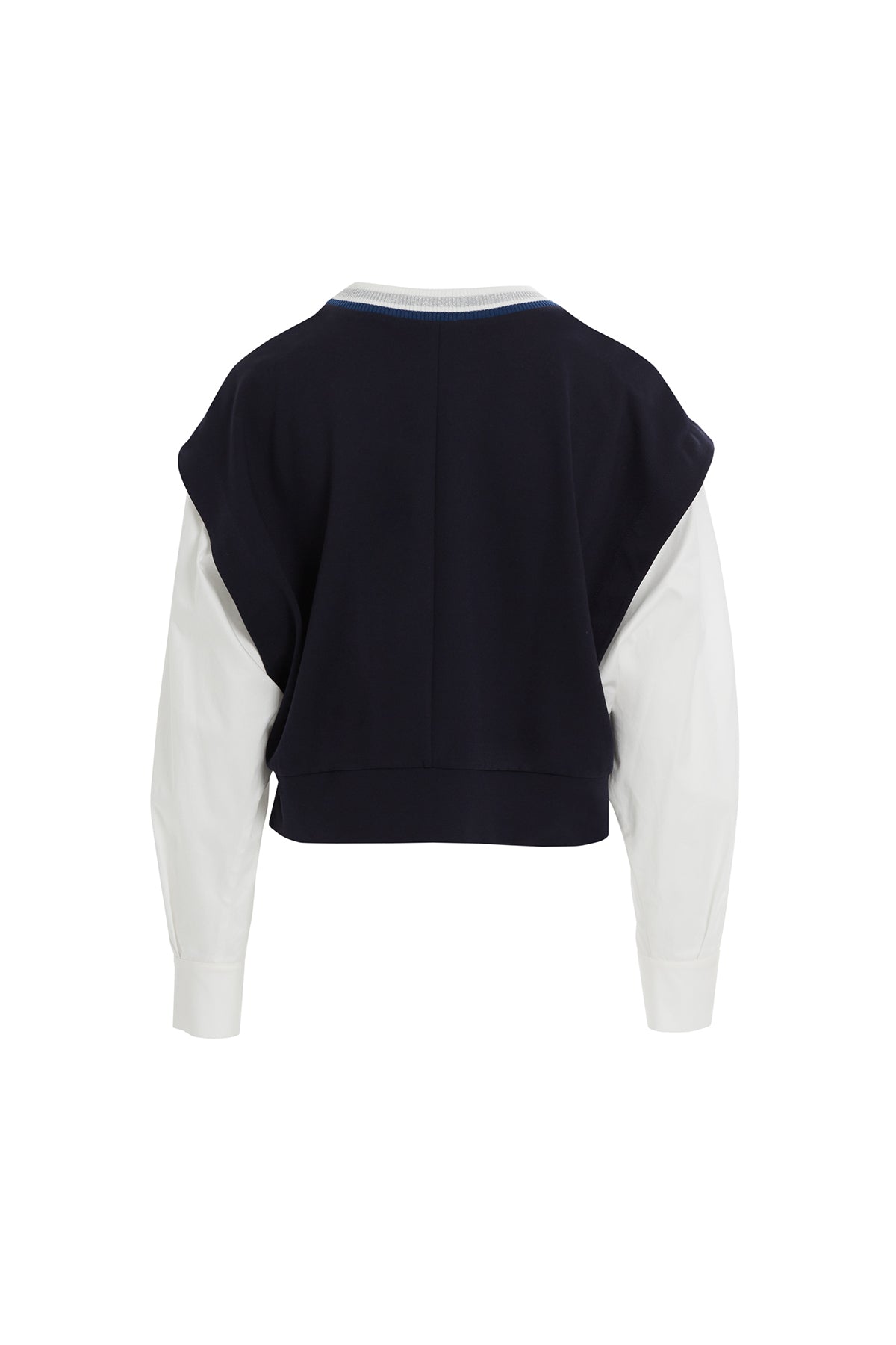 Navy Embroidered Chain-Stitch Long-Sleeve Blouse