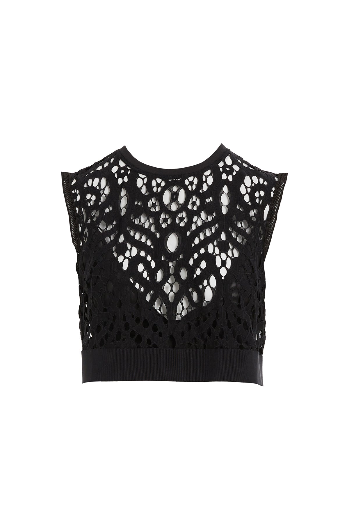 Black Elastic-Hem Lace Blouse with Bustier