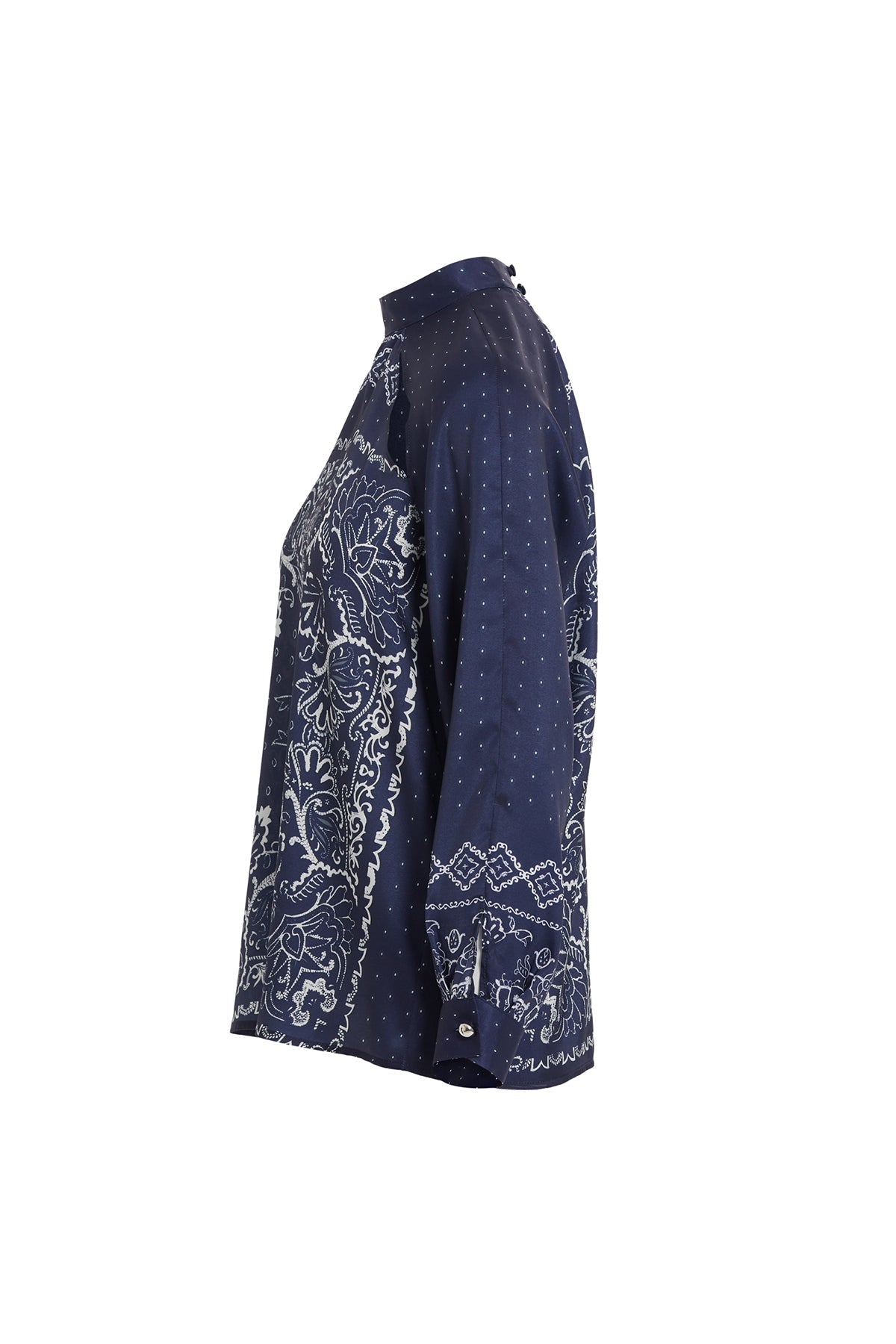 Navy Raglan-Sleeve Patterned Blouse