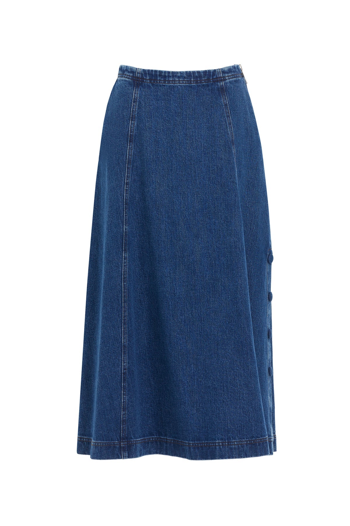 Navy Pocketed Maxi Denim Skirt