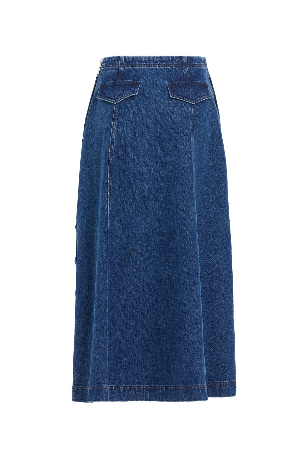 Navy Pocketed Maxi Denim Skirt