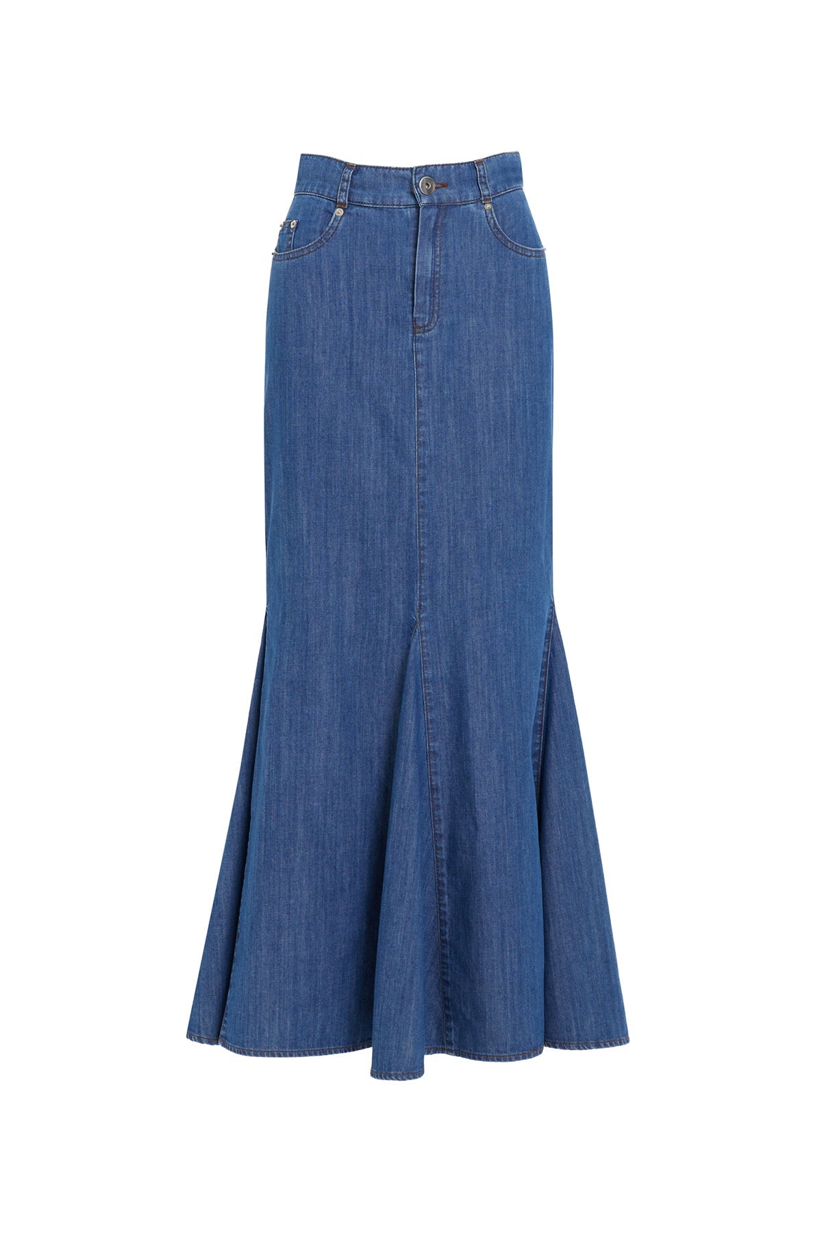 Navy High-Waist Maxi Denim Skirt
