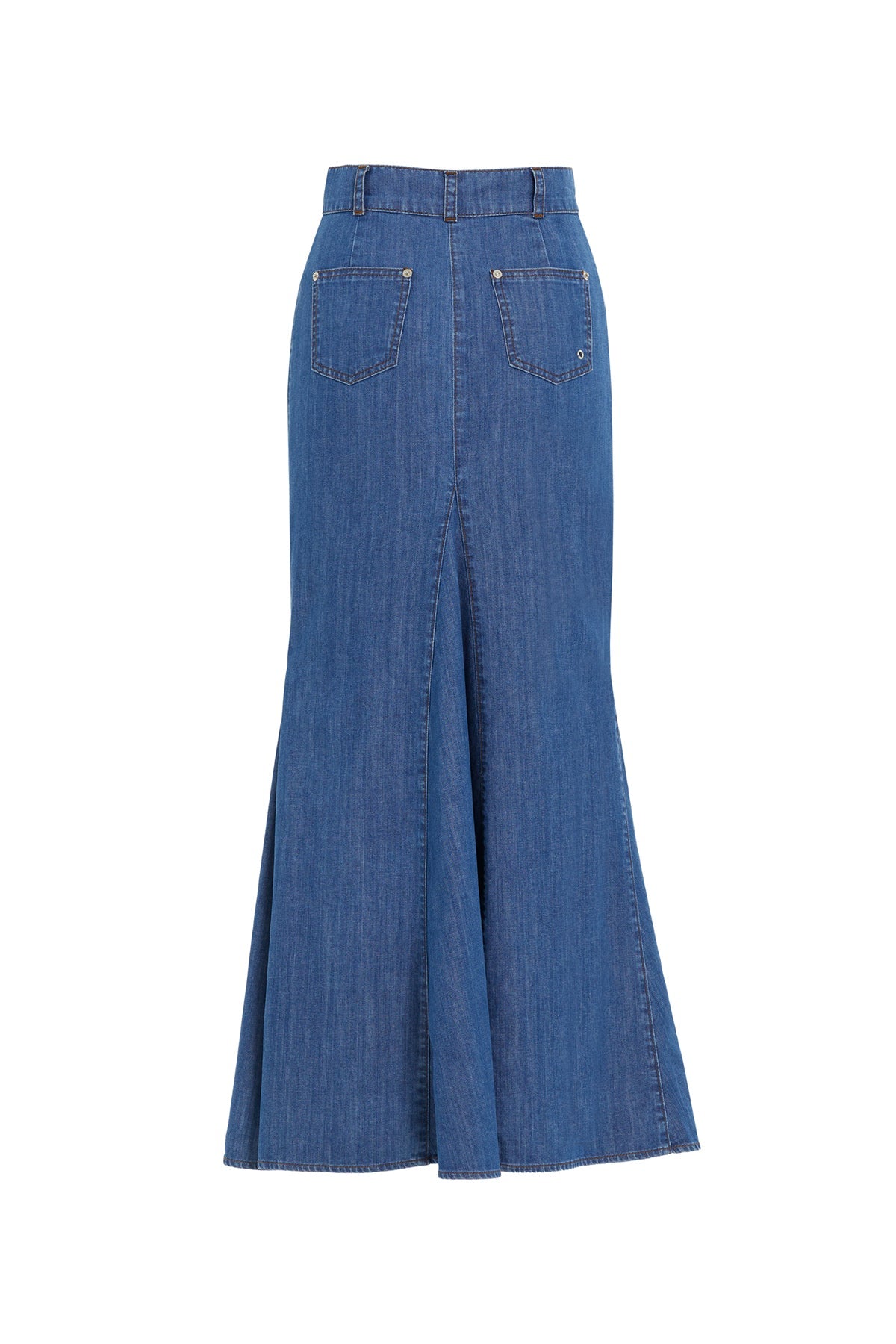 Navy High-Waist Maxi Denim Skirt