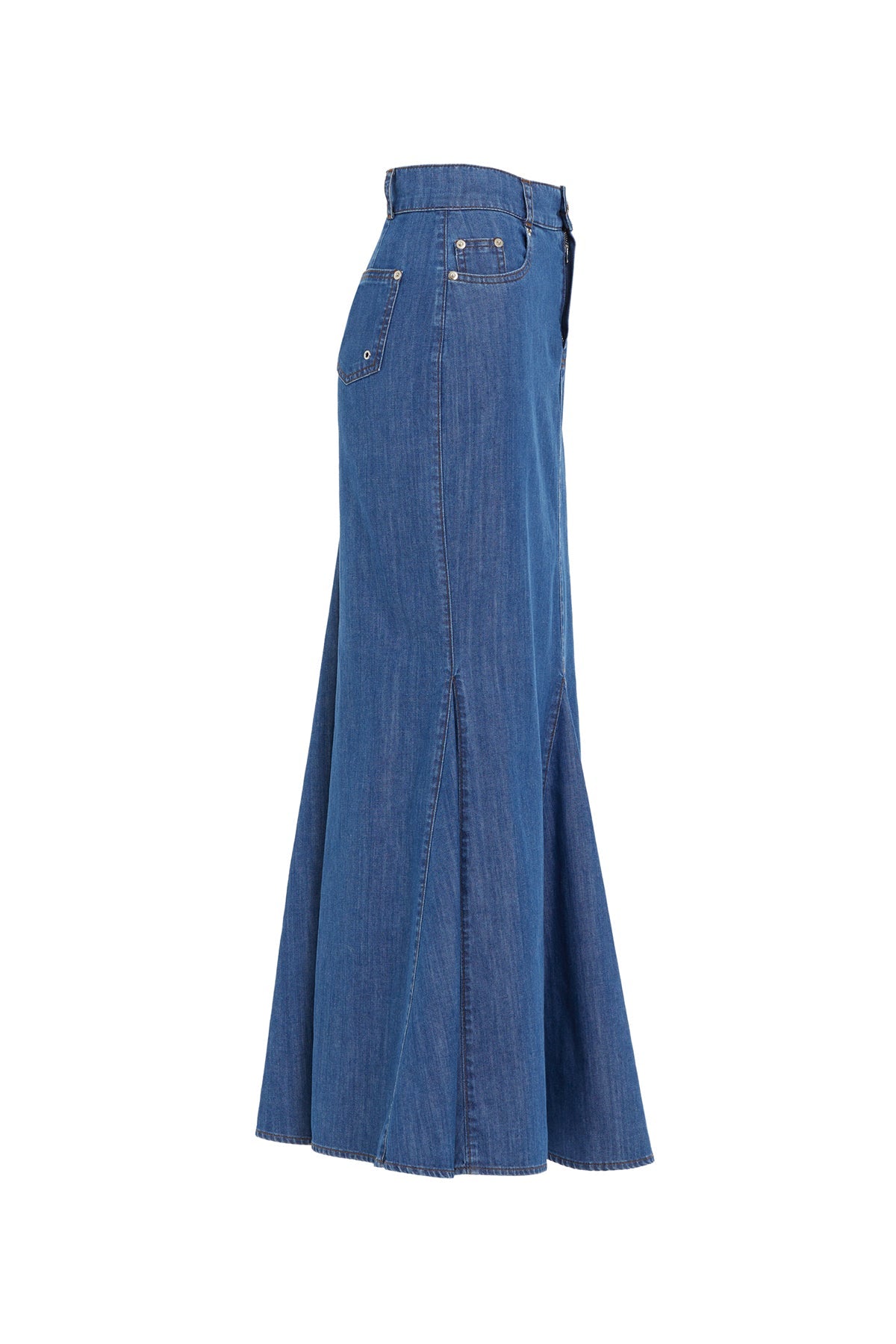 Navy High-Waist Maxi Denim Skirt