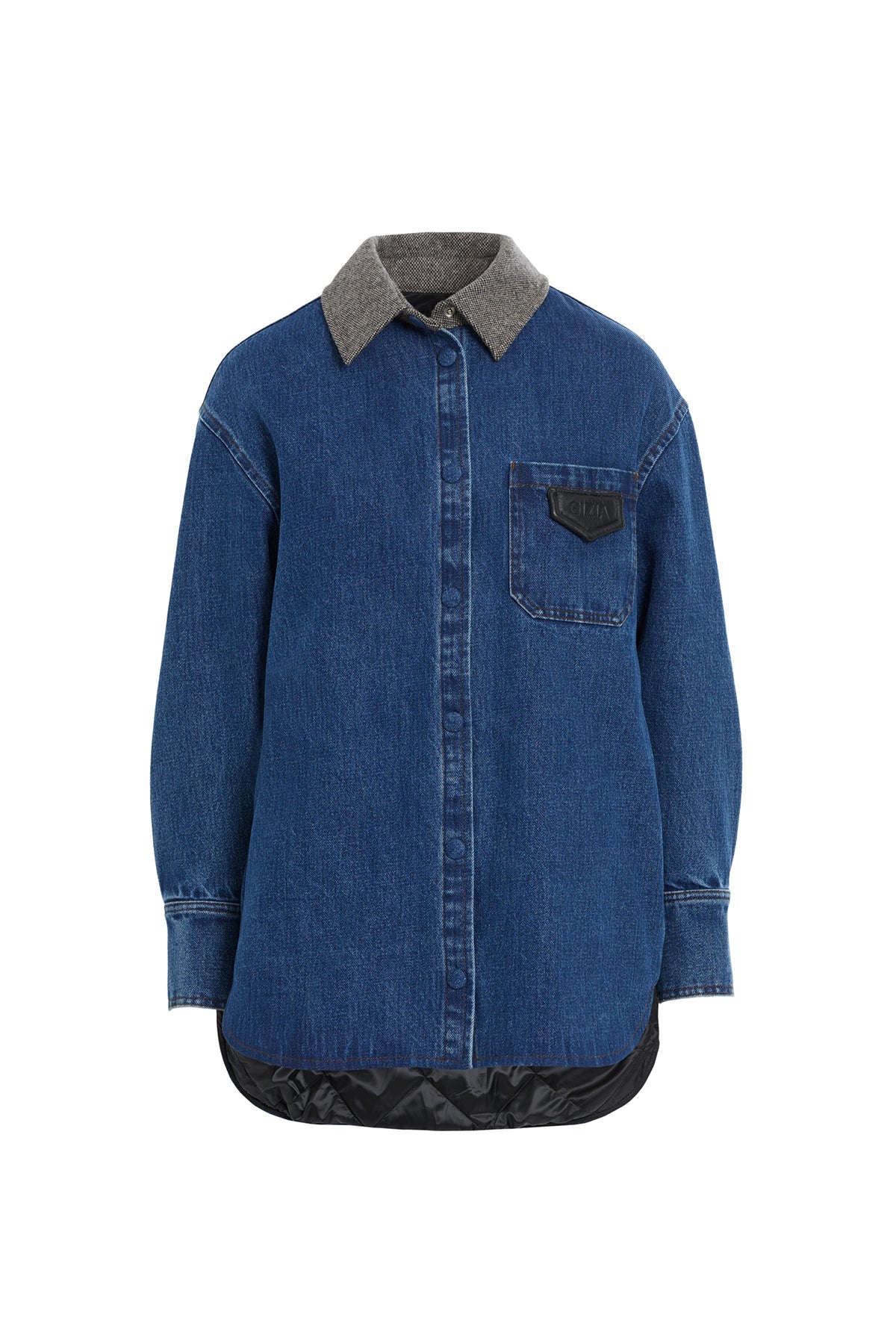 Contrast-Collar Denim Shirt