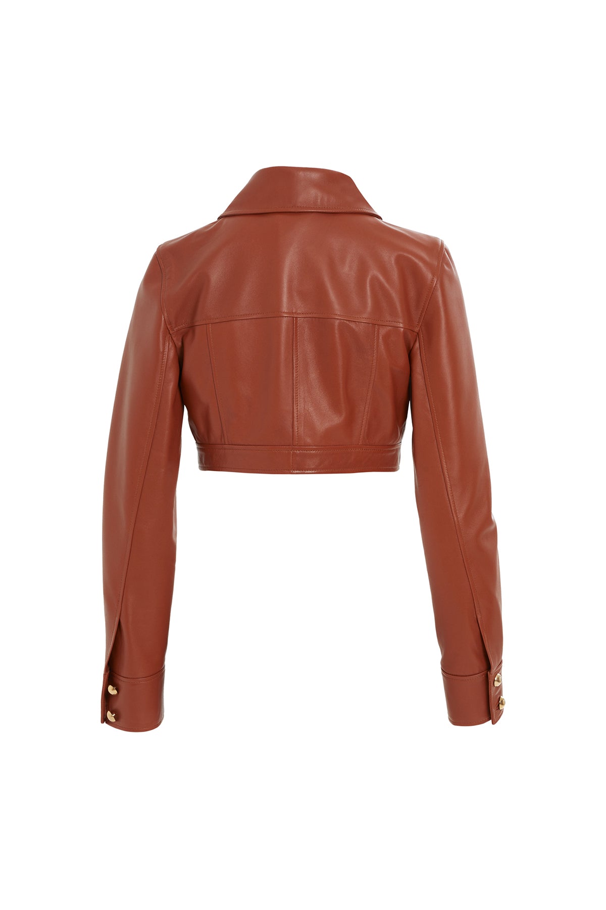 Red Button-Detail Cropped Leather Jacket