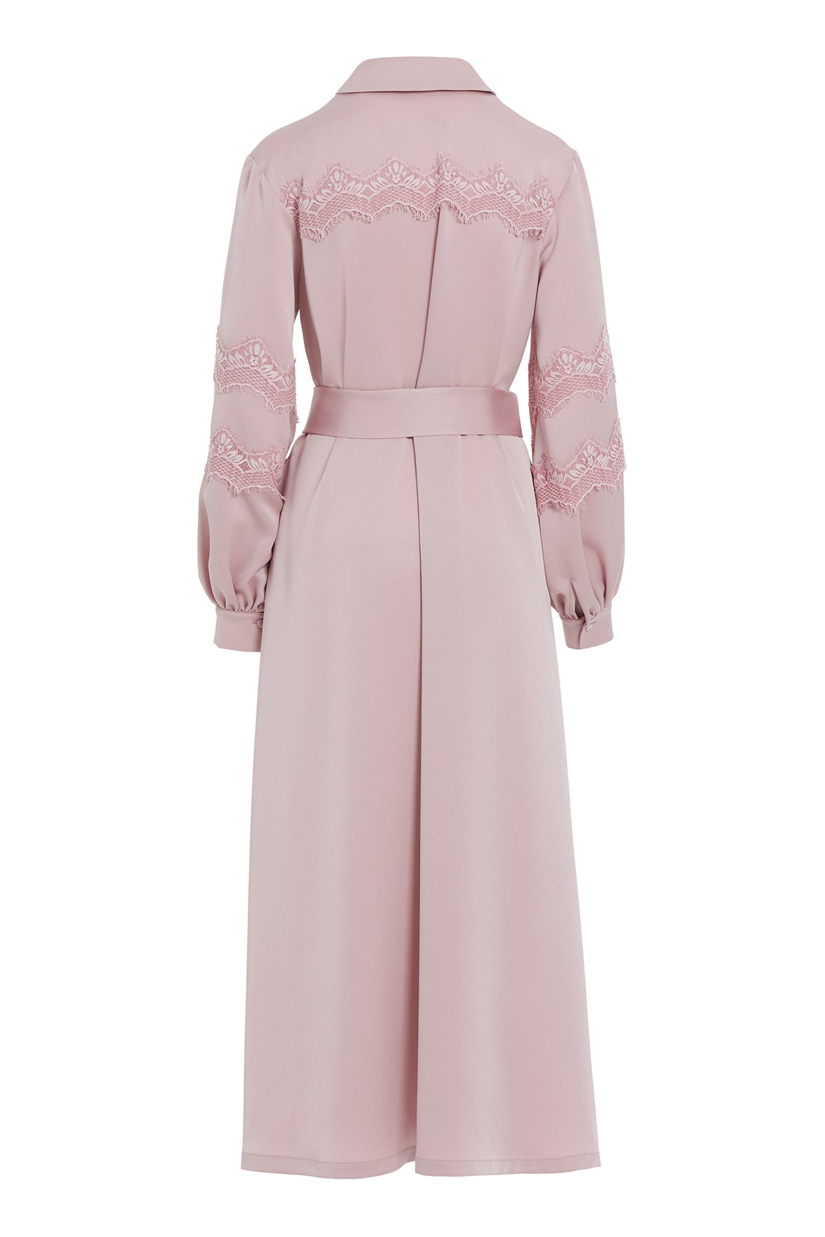 Pink Lace Sash-Detail Midi Dress