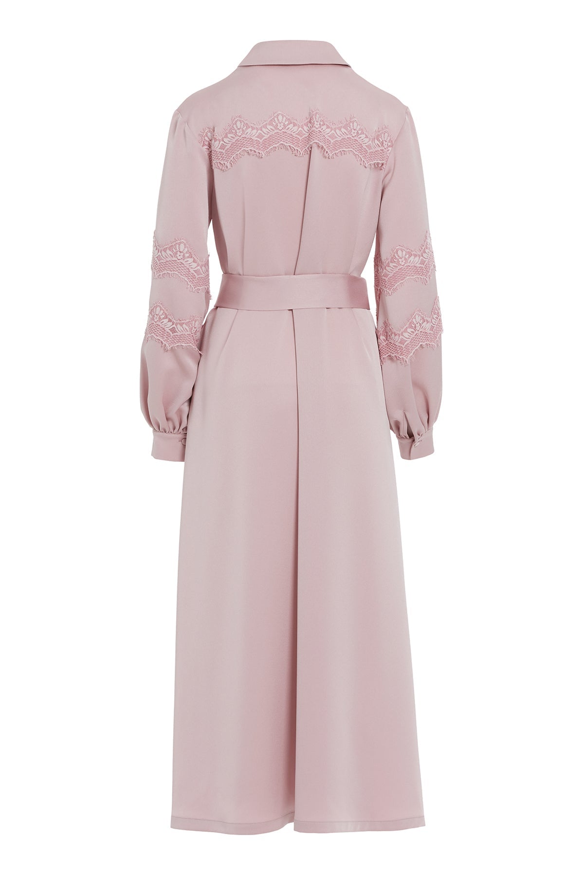 Pink Lace Sash-Detail Midi Dress