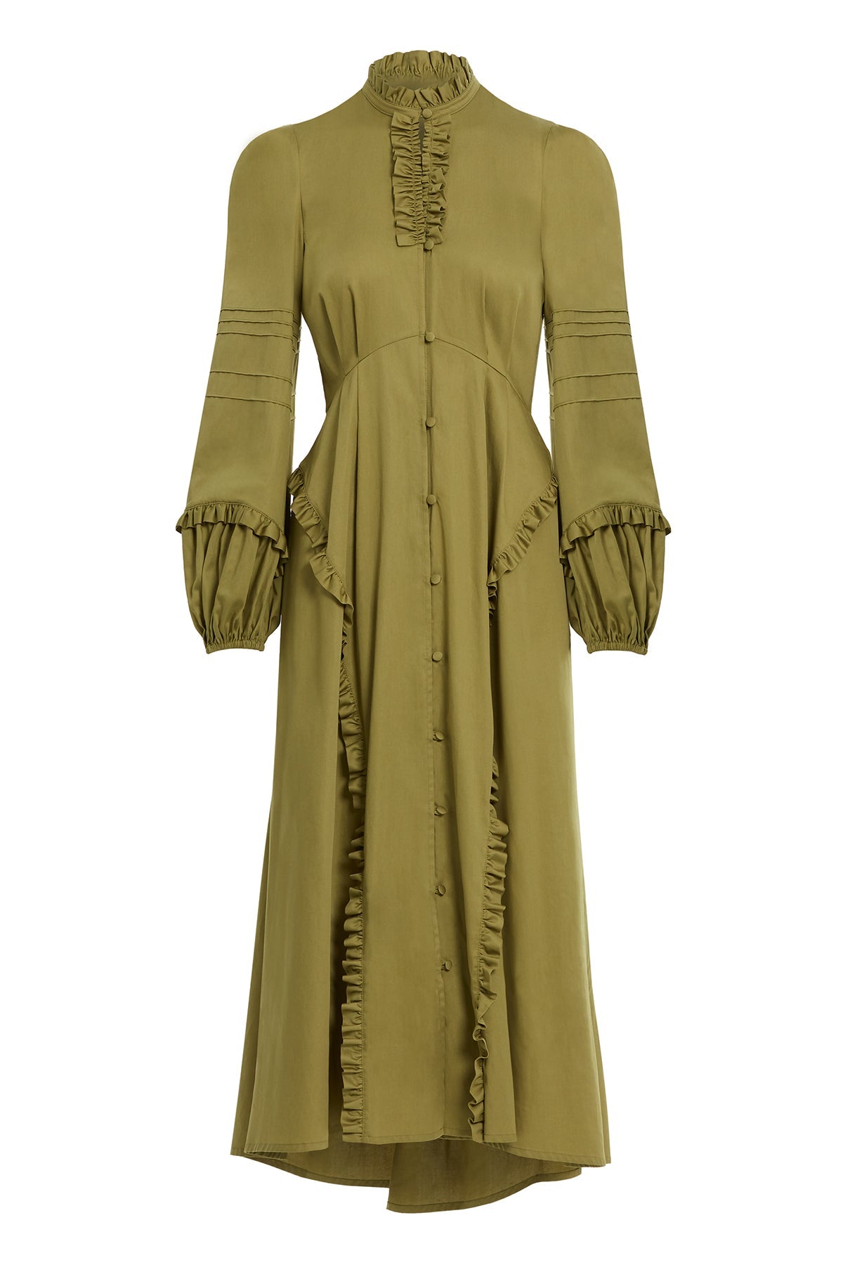 Green Midi Ruffle Collar Dress