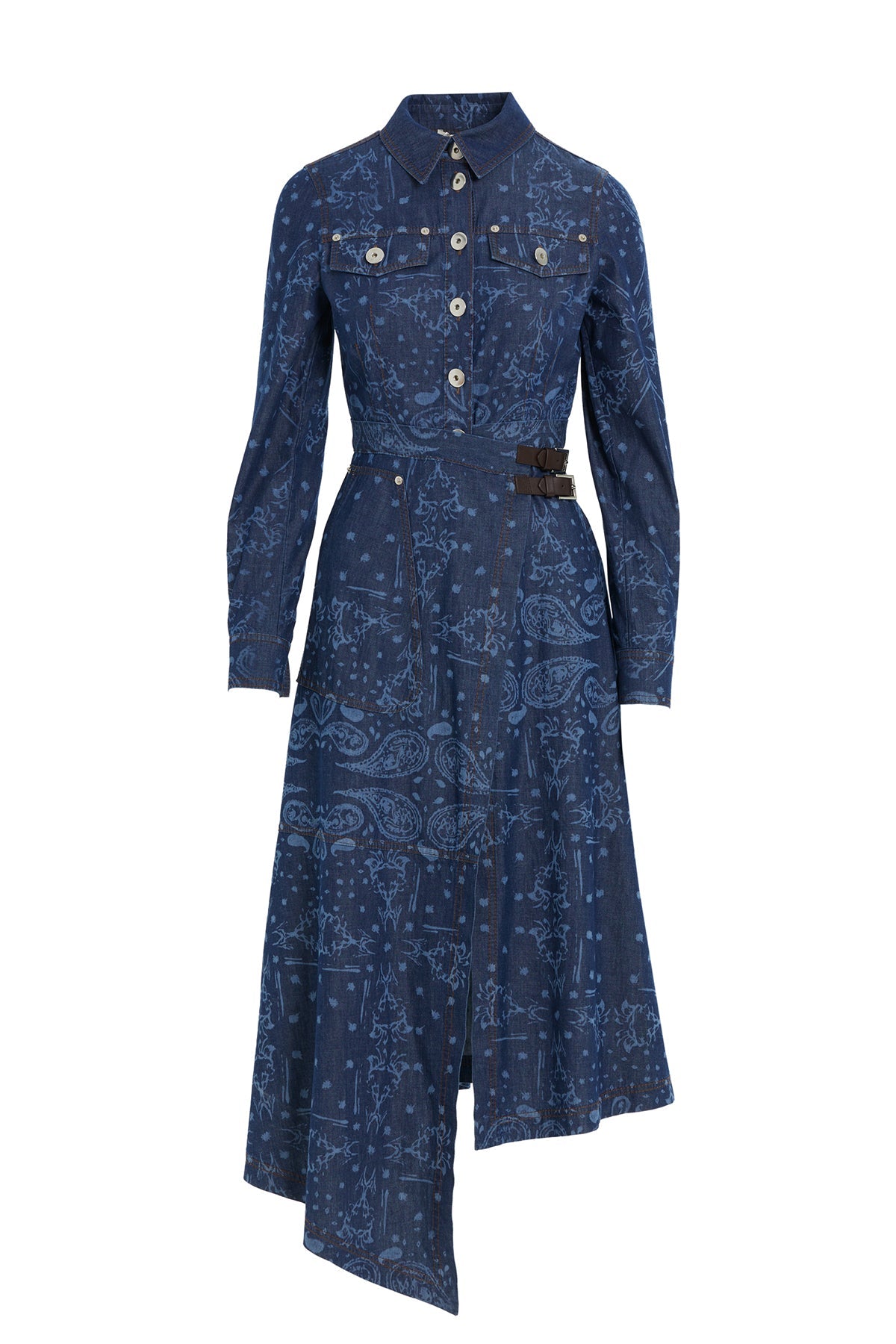 Blue Patterned Slit Midi Dress