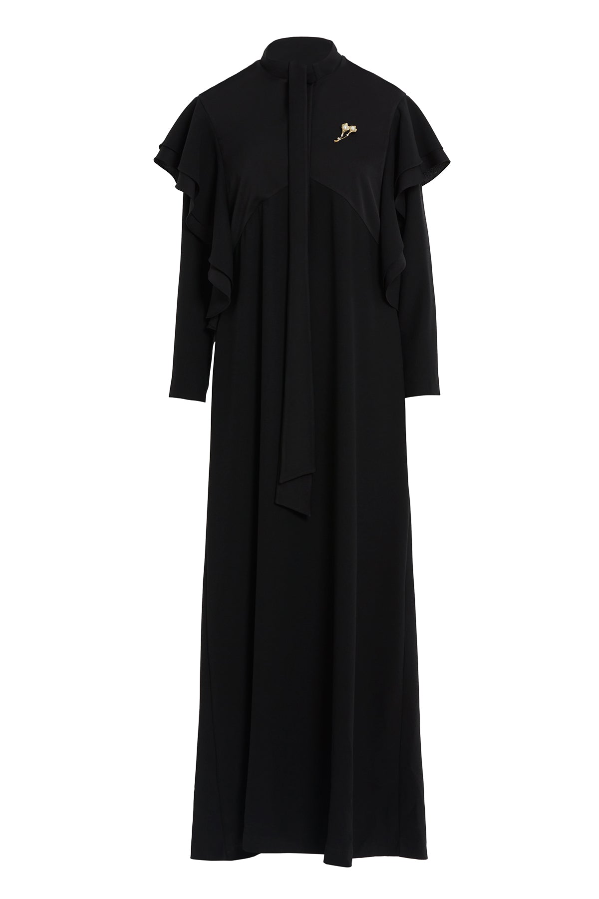 Black Tie-Detail Long Dress