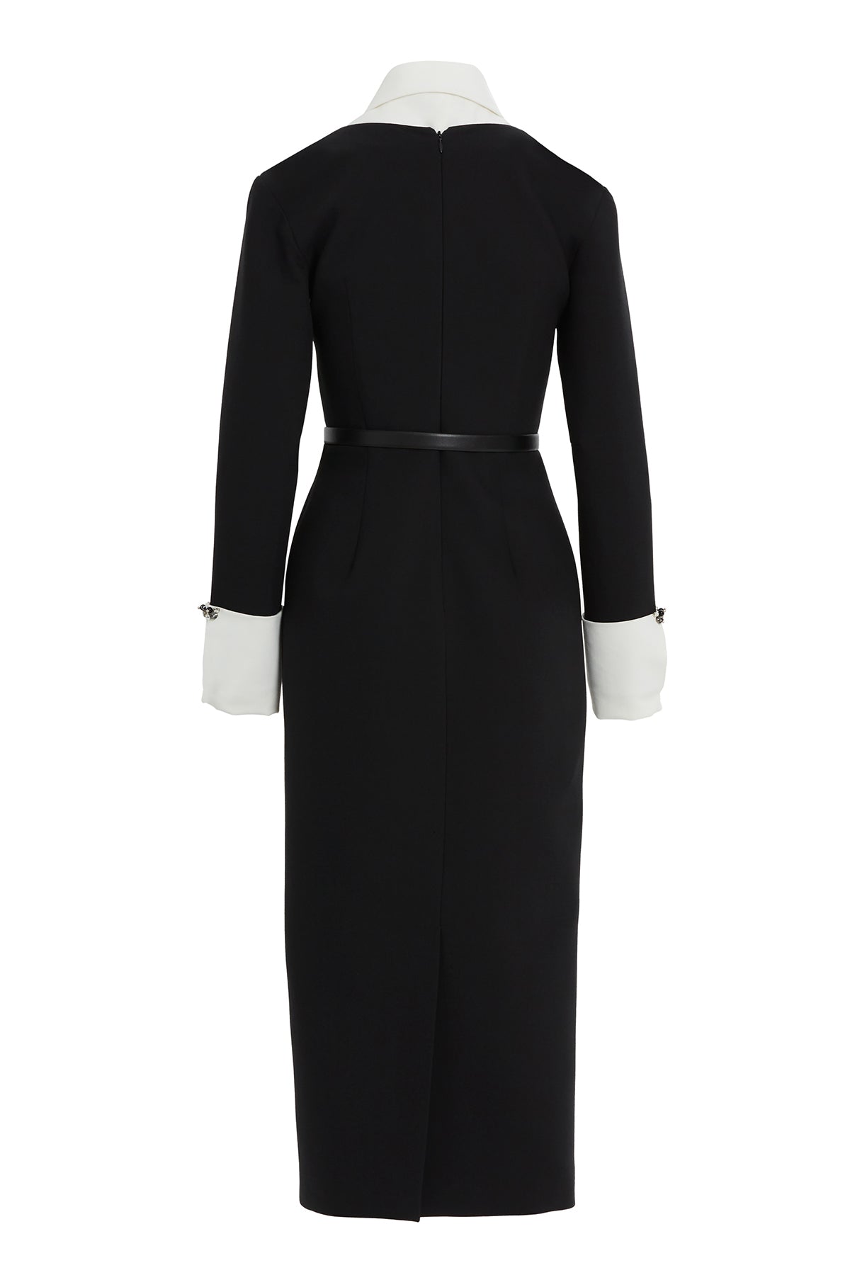 Black Embroidered-Collar Midi Dress