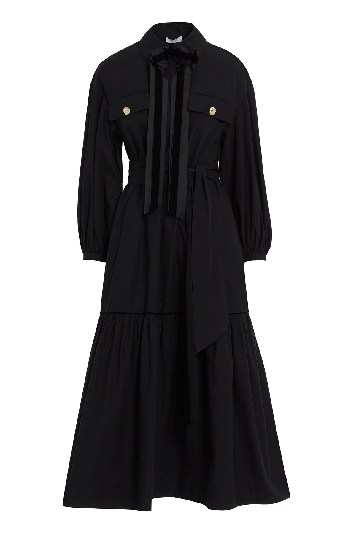 Black Button-Detail Midi Dress