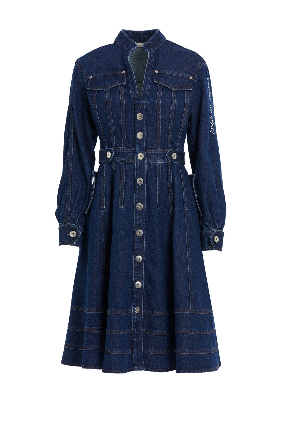 Blue Long-Sleeve Denim Midi Dress