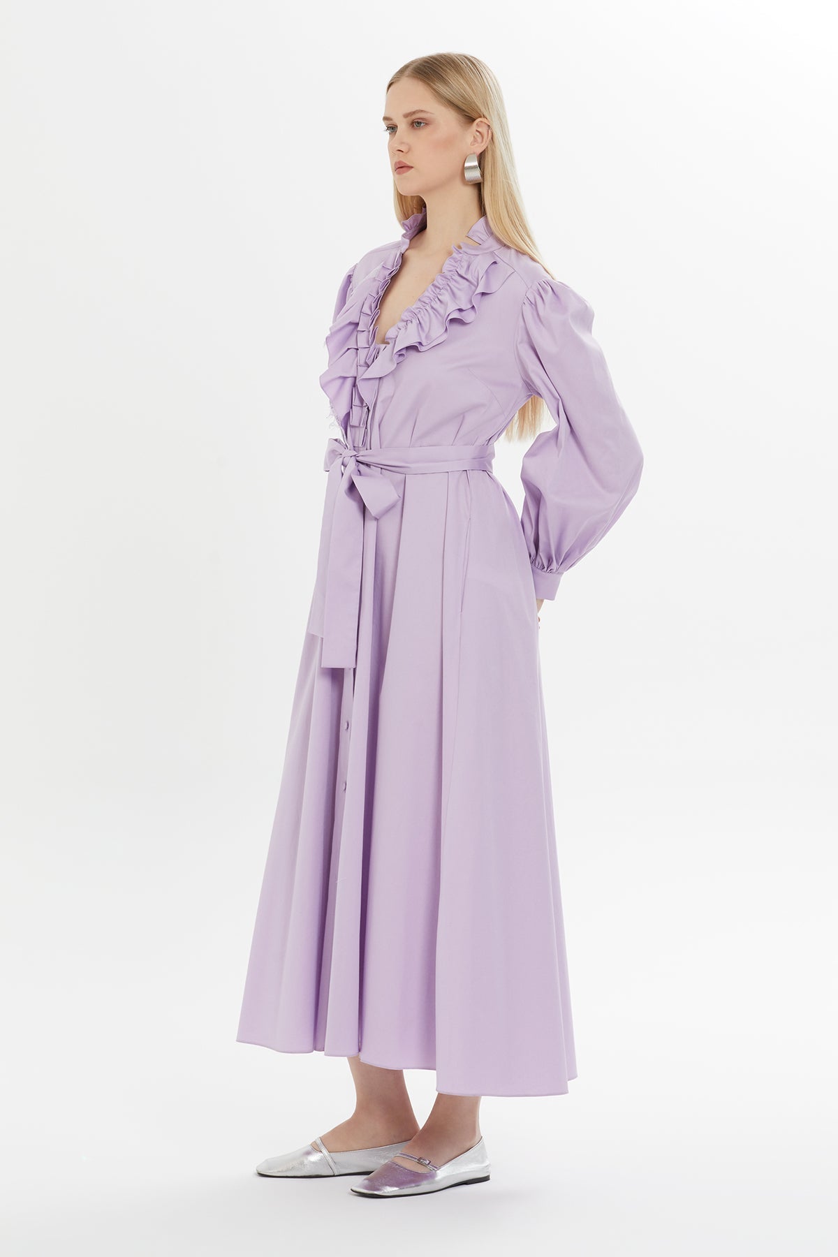 Pink Ruffled Midi Dress