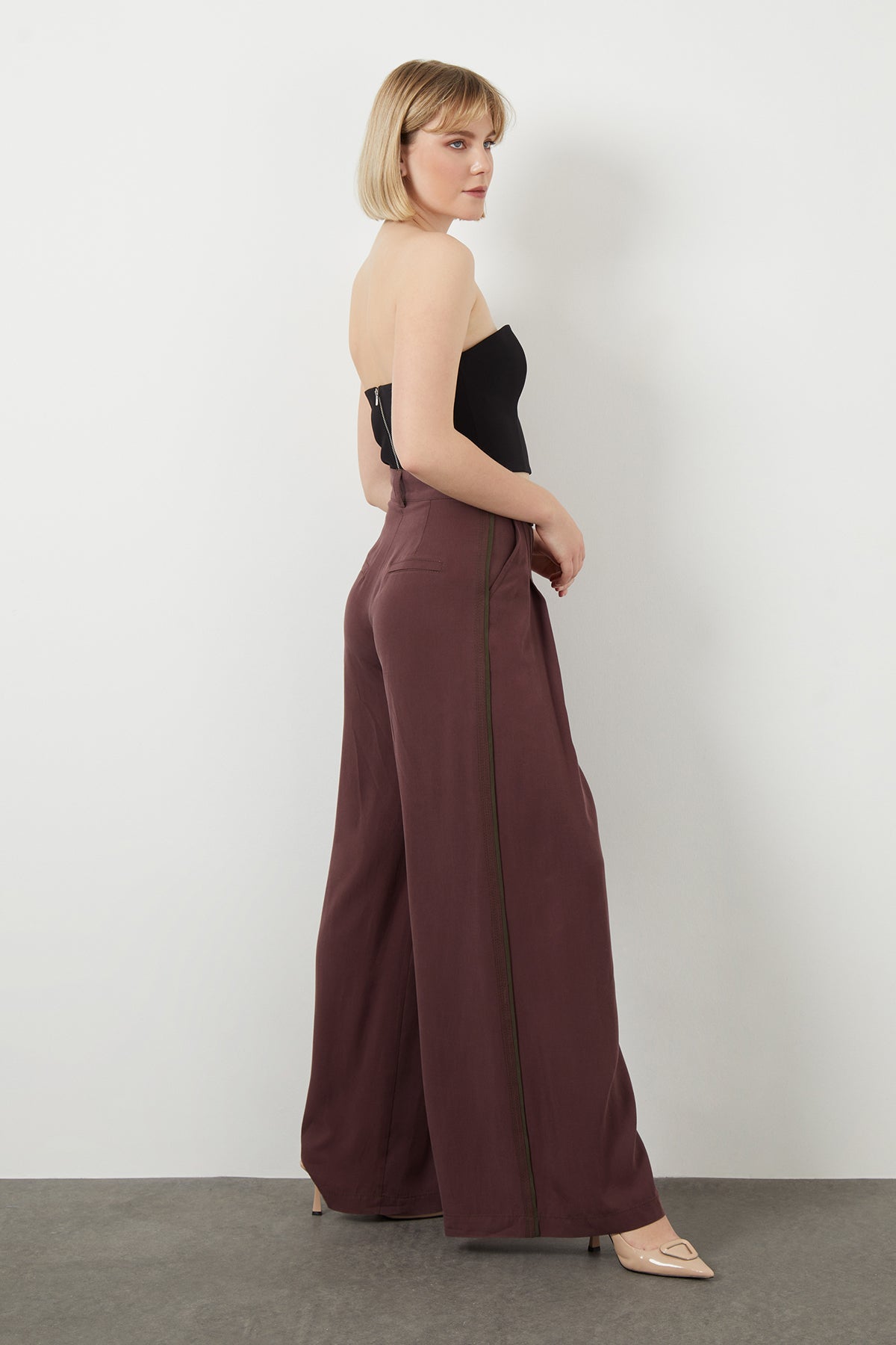 Brown Trousers with Elasticated Back Waist