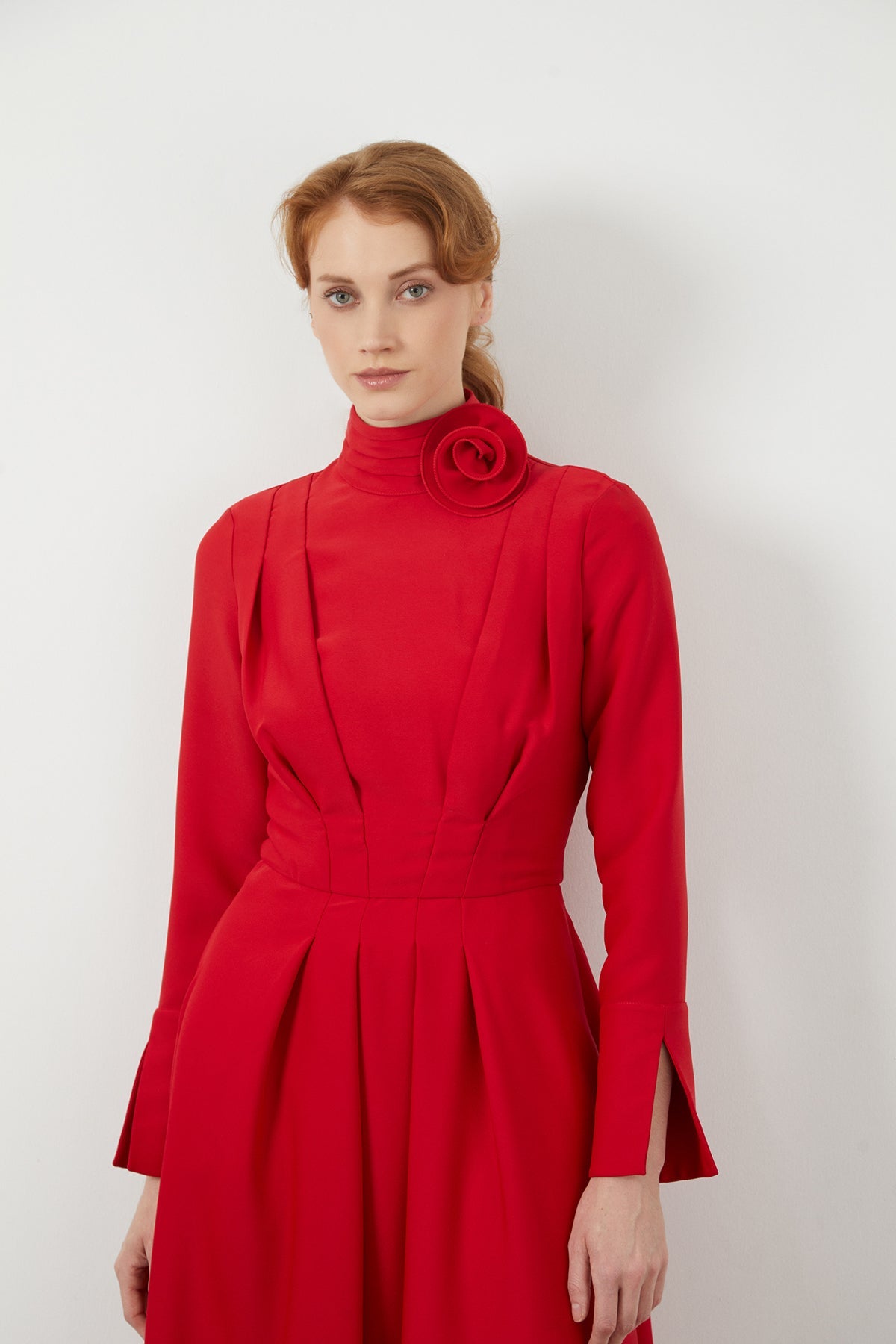 Dress with Brooch Detail the Collar
