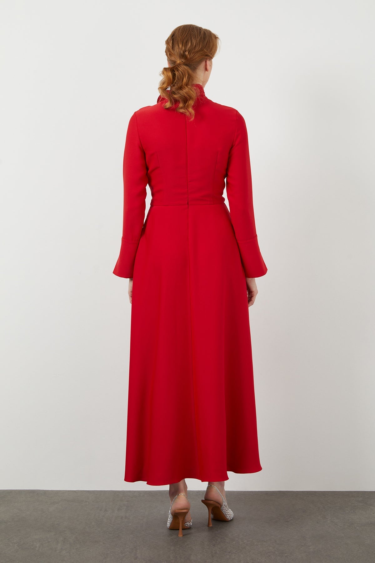 Dress with Brooch Detail the Collar