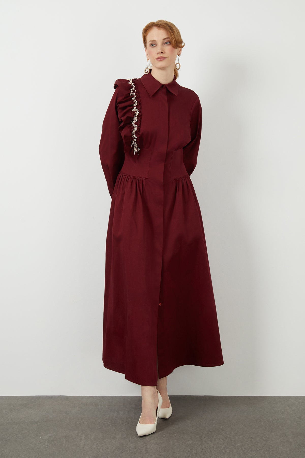 Red Pleated Midi Dress