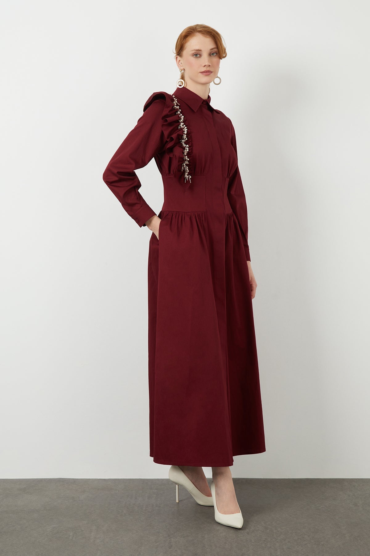 Red Pleated Midi Dress