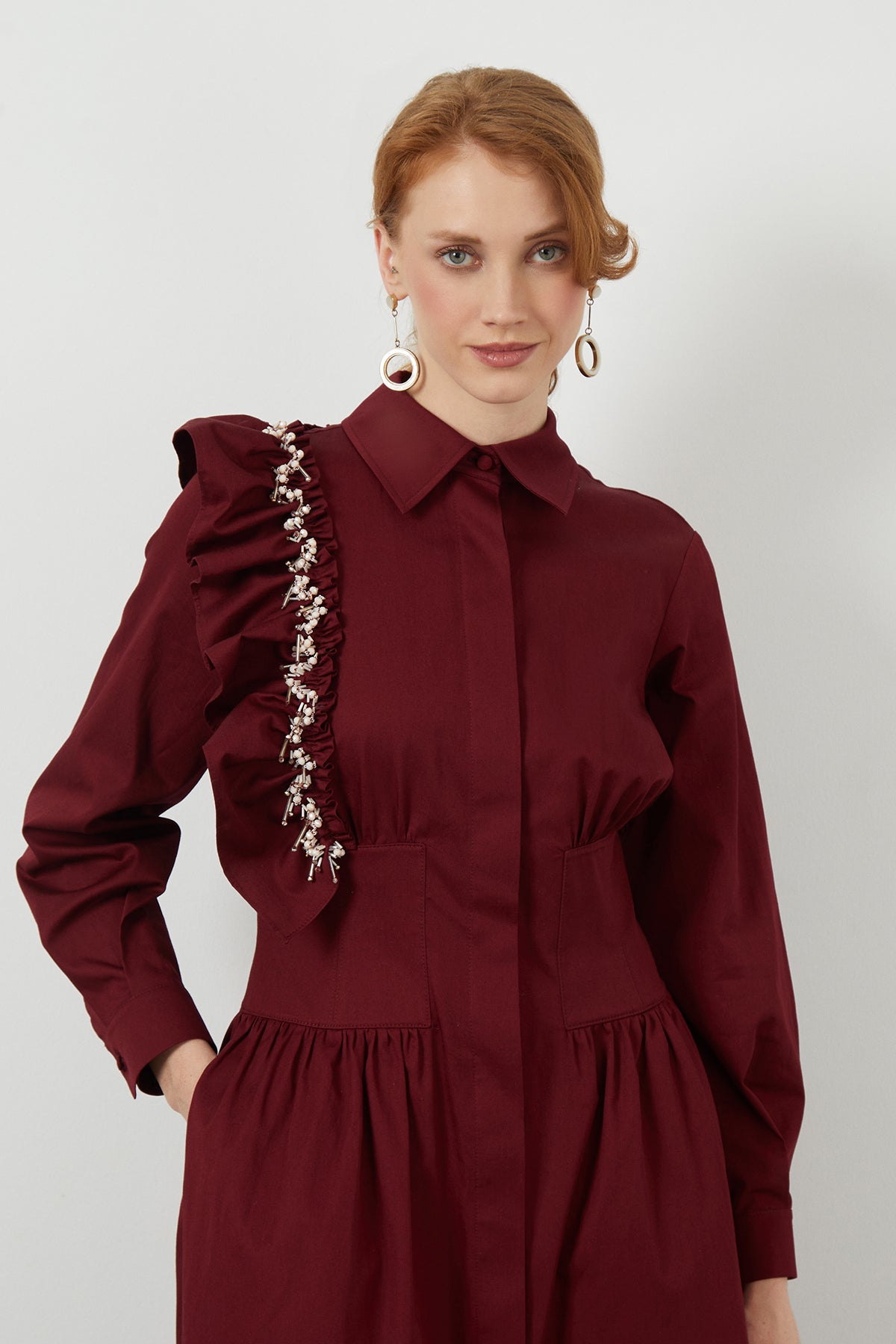 Red Pleated Midi Dress