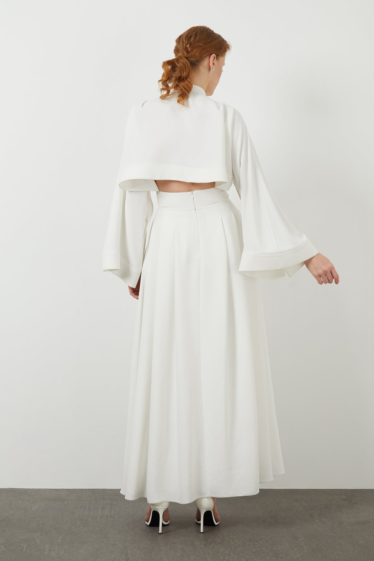Ecru Belted Long-Sleeve Maxi Dress