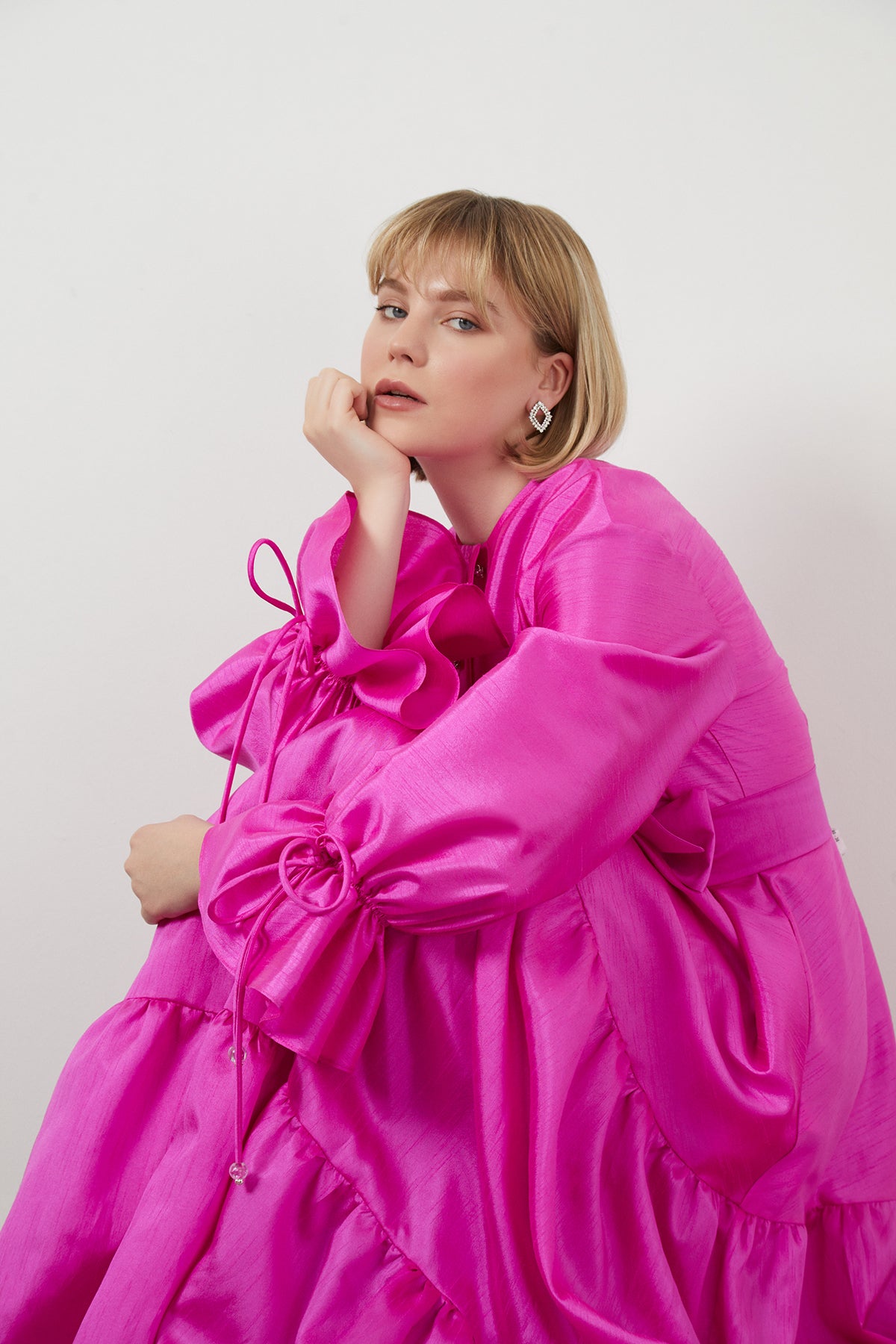 Pink Maxi Dress with Rhinestone Buttons