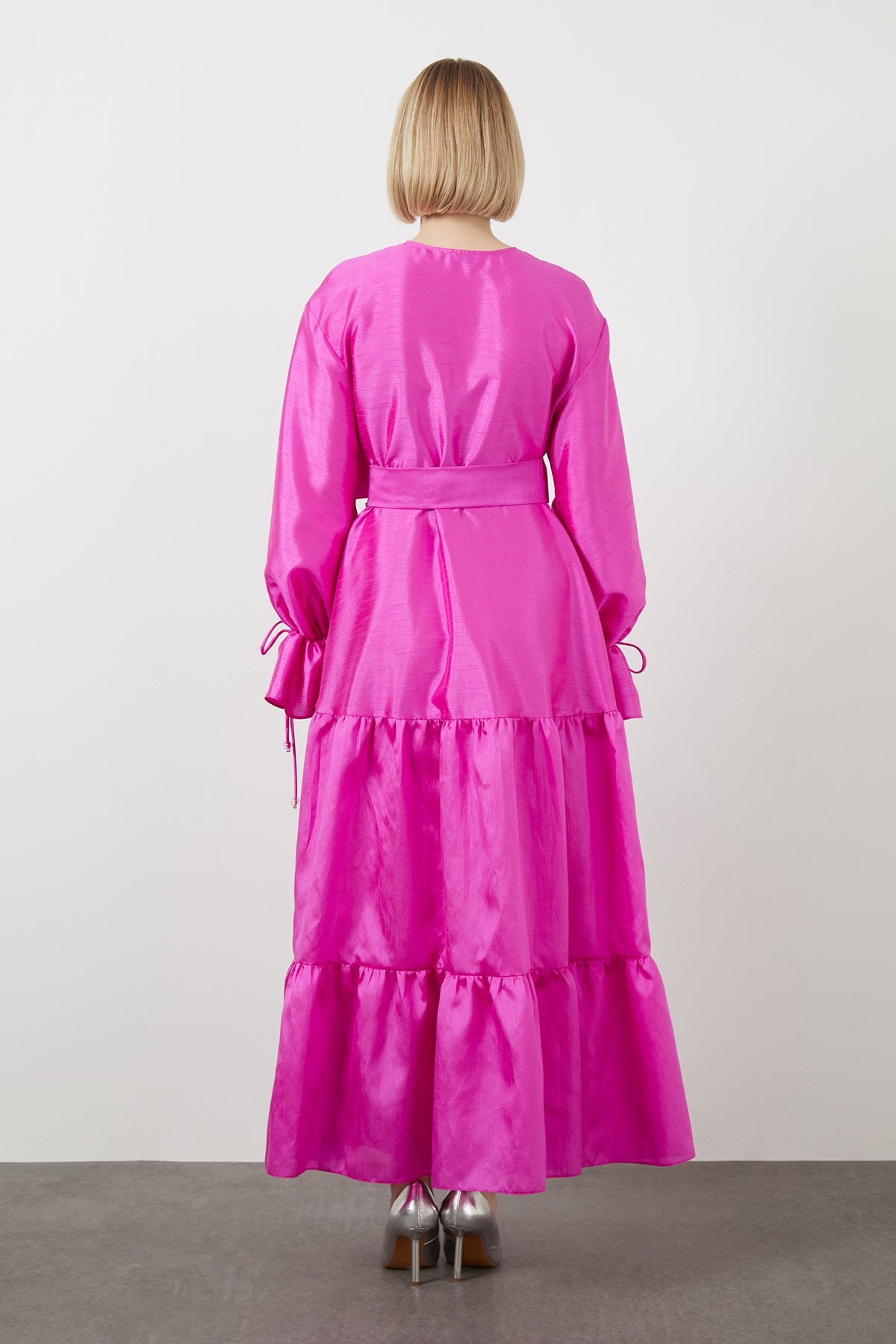 Pink Maxi Dress with Rhinestone Buttons