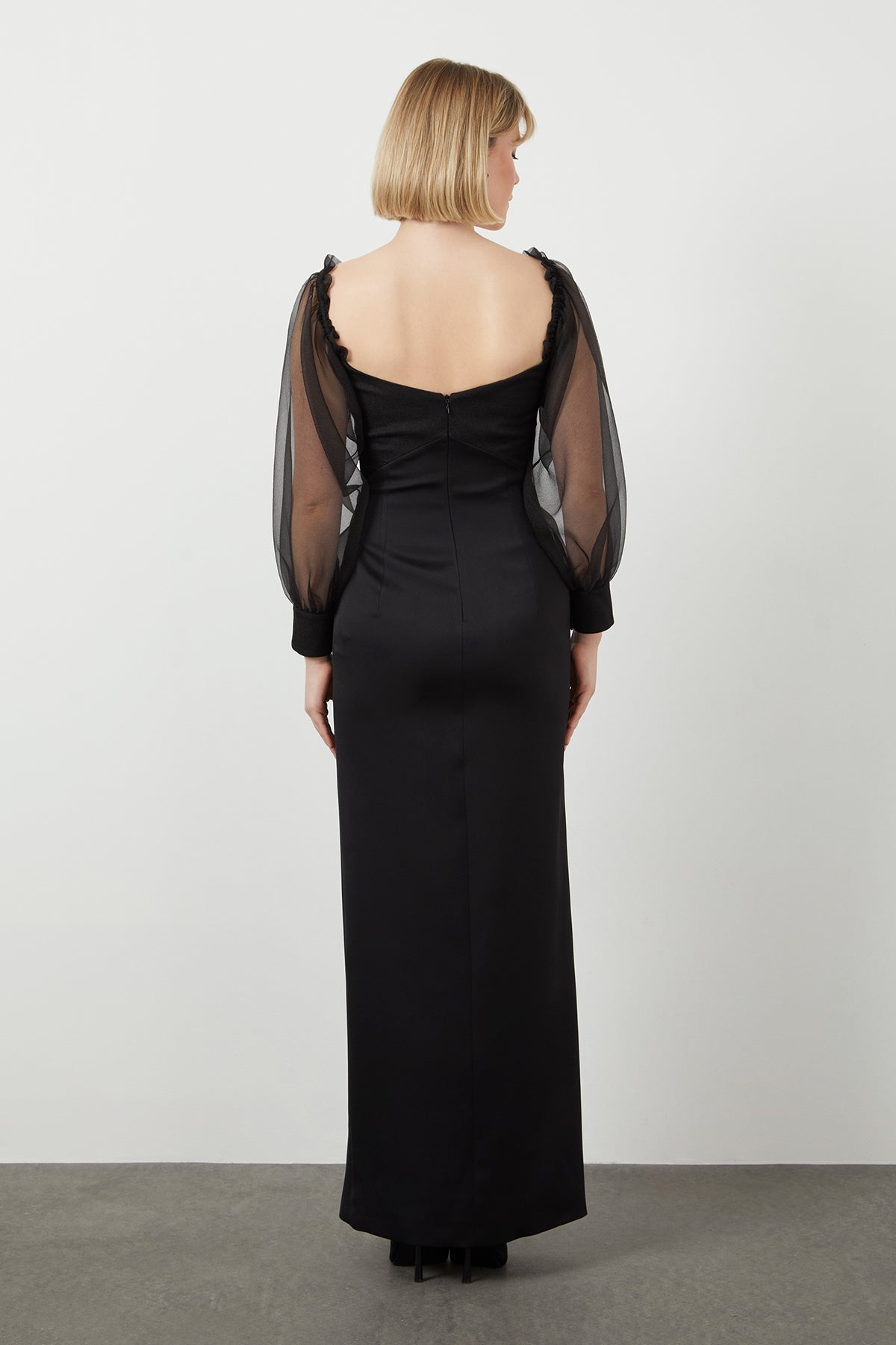 Black Tulle-Sleeve Detail Maxi Dress