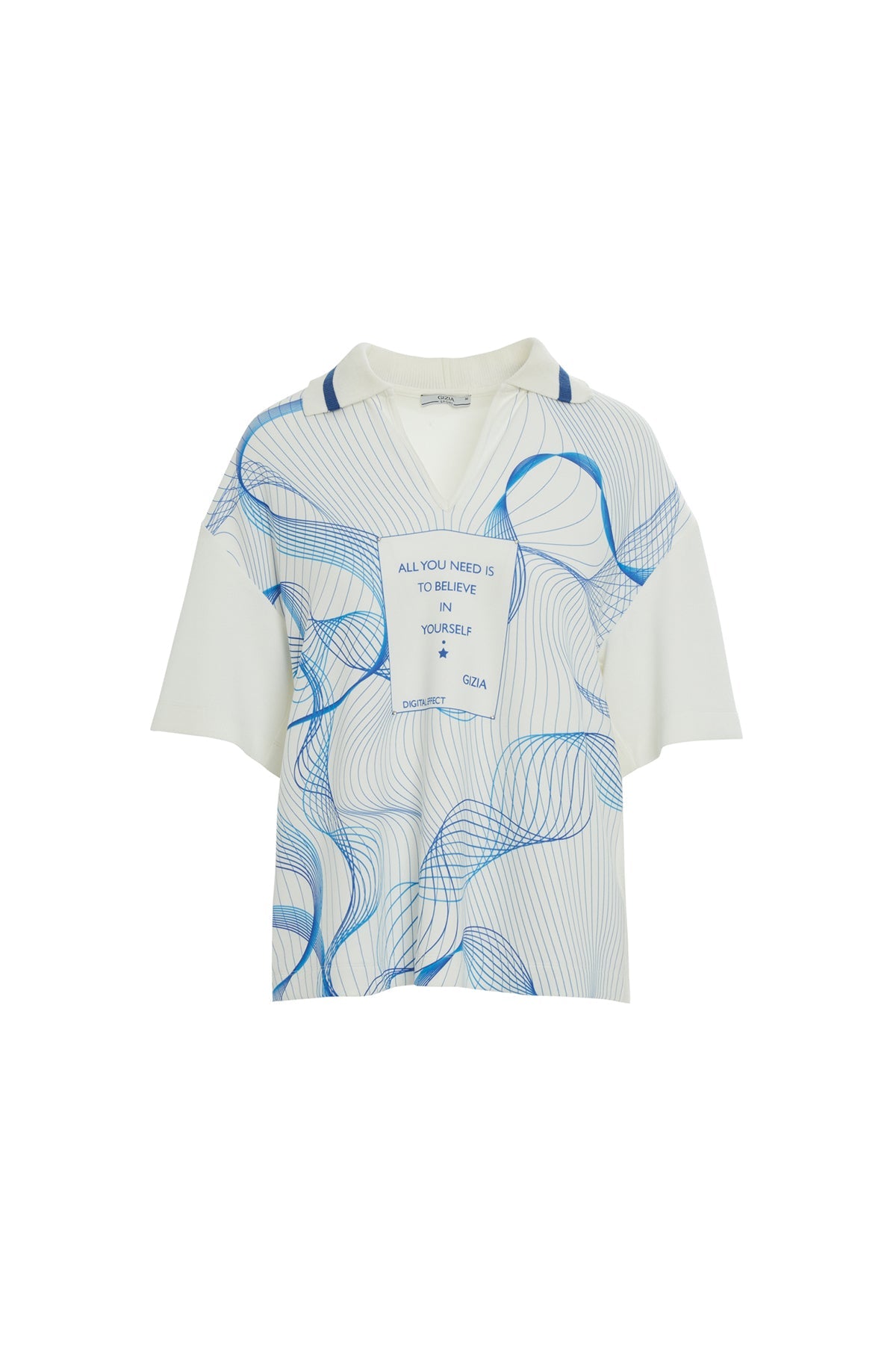 Ecru Graphic Print V Neck T-shirt